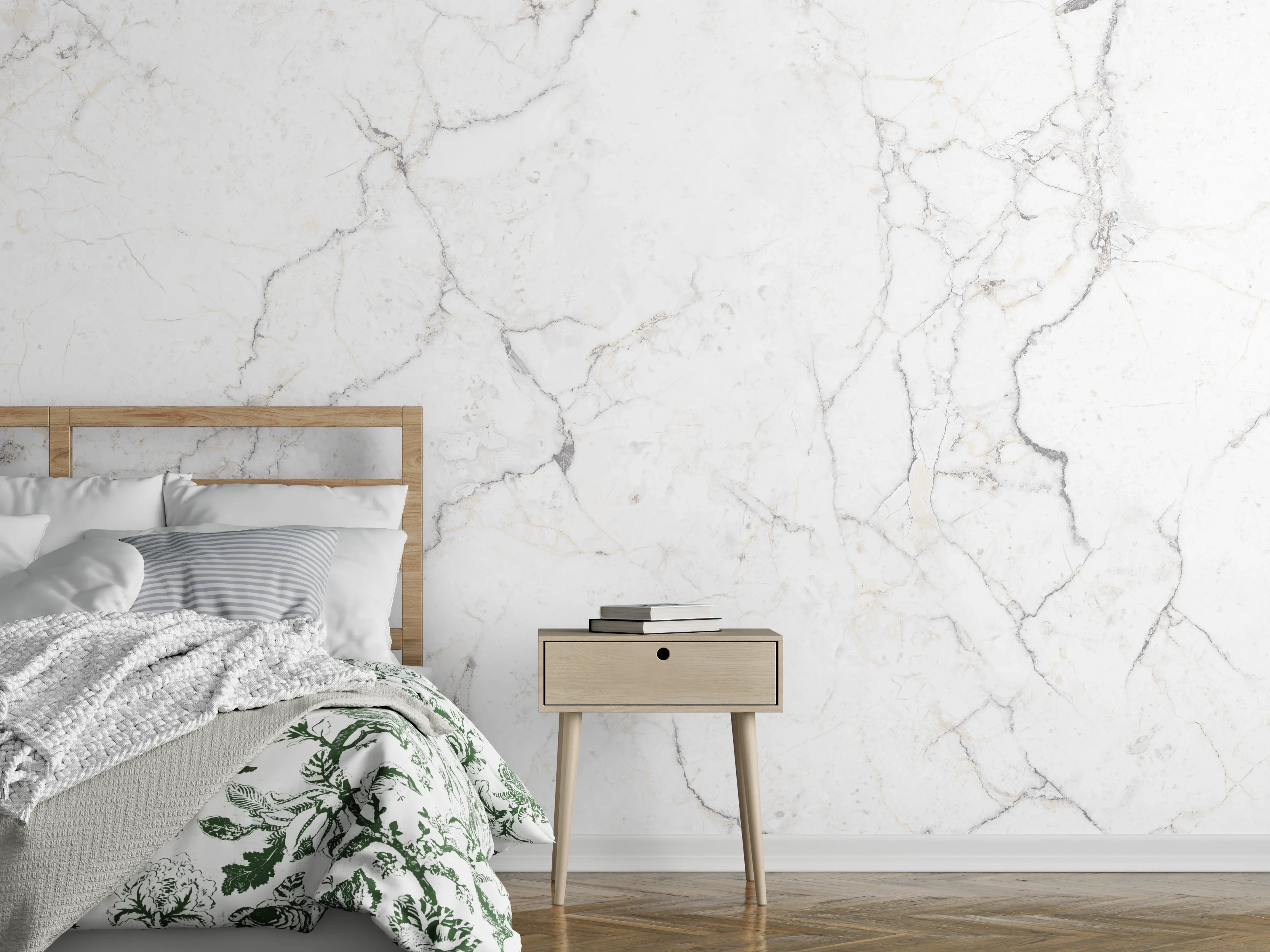 Wandverkleidung Schlafzimmer - Weiße Marmor - Beton Textur