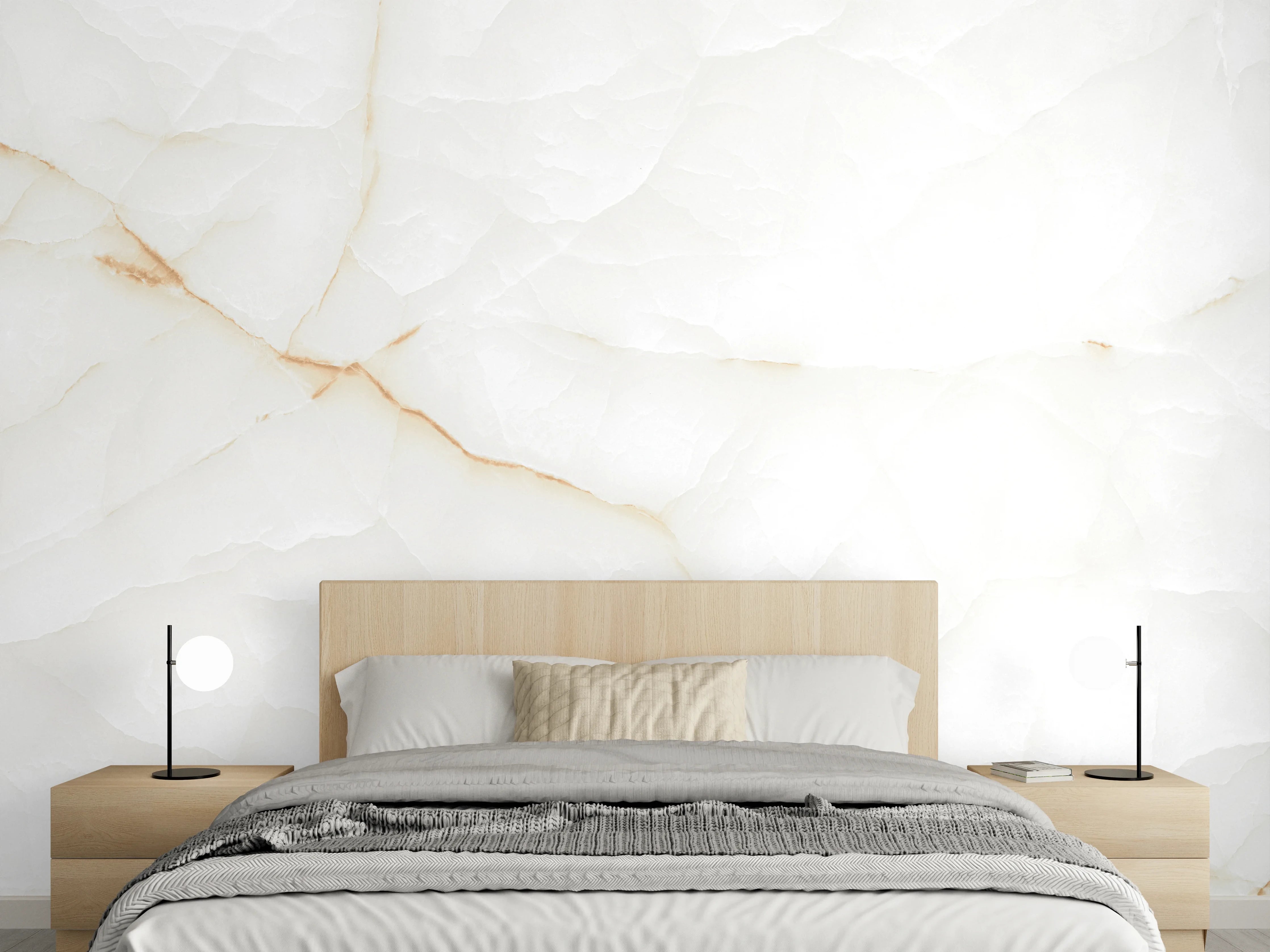 Wandverkleidung Schlafzimmer - Weiße Marmorstruktur mit zarten Linien