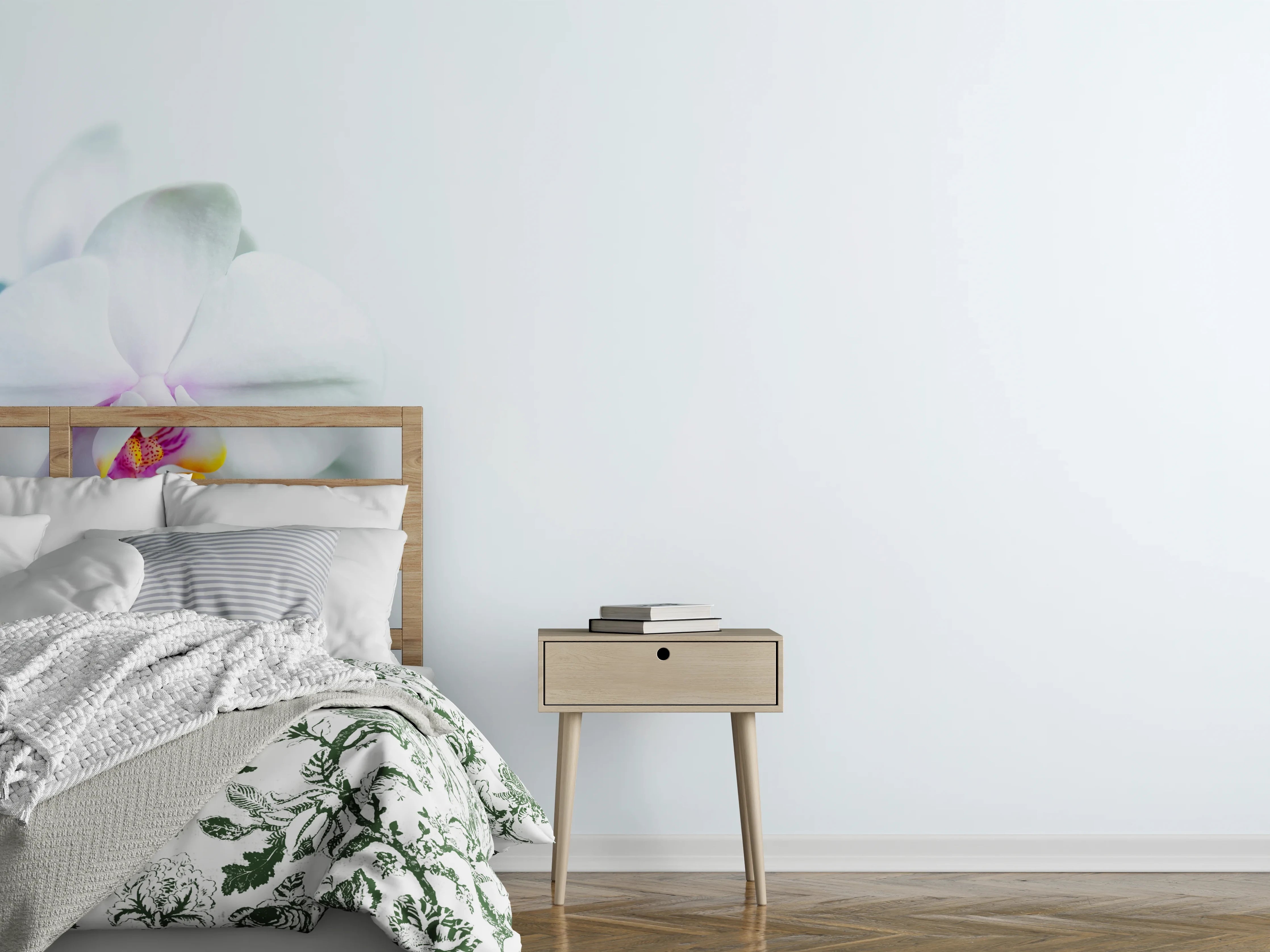 Wandverkleidung Schlafzimmer - Weiße Orchidee in Pastell