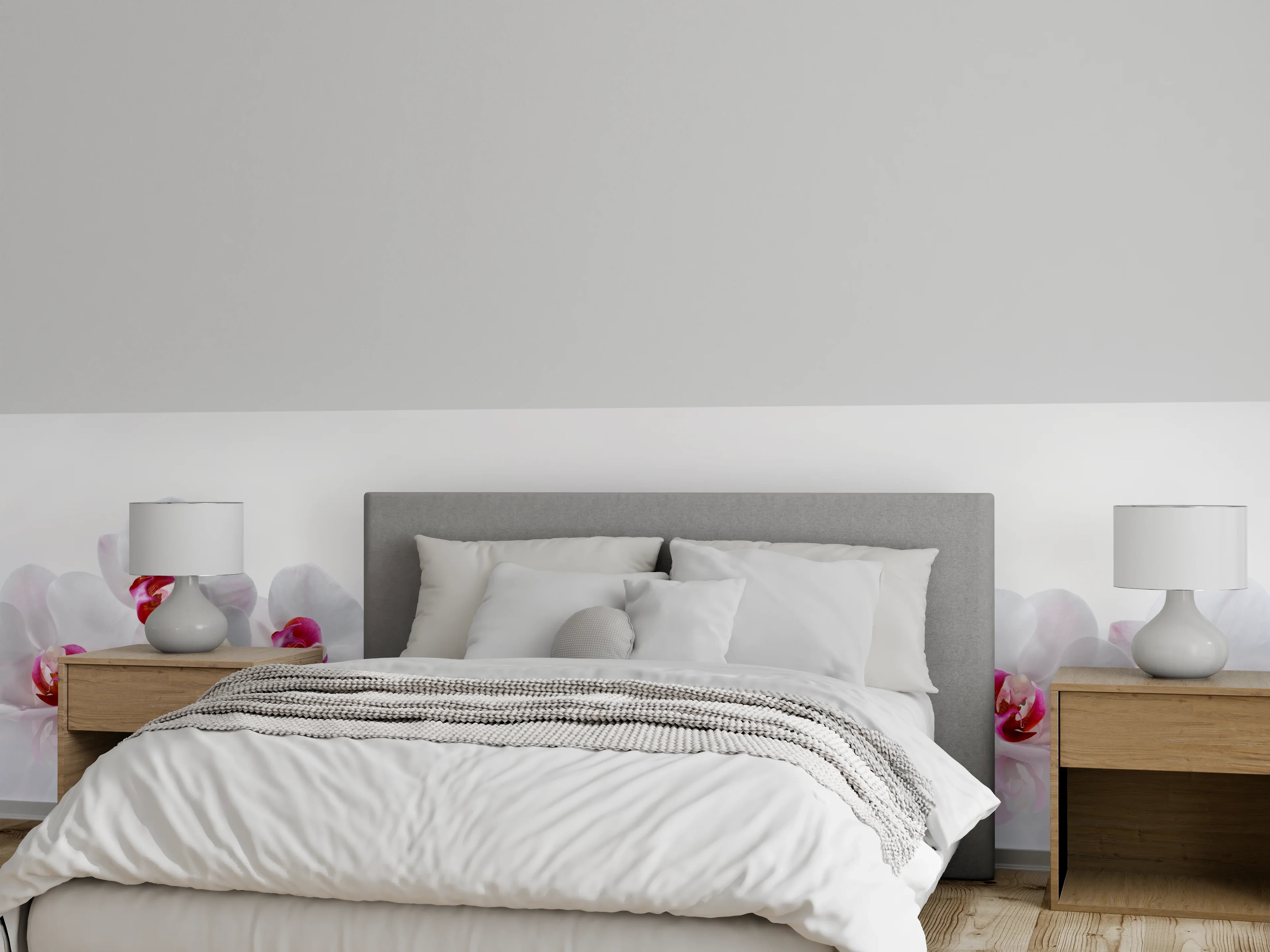 Wandverkleidung Schlafzimmer - Weiße Orchideen