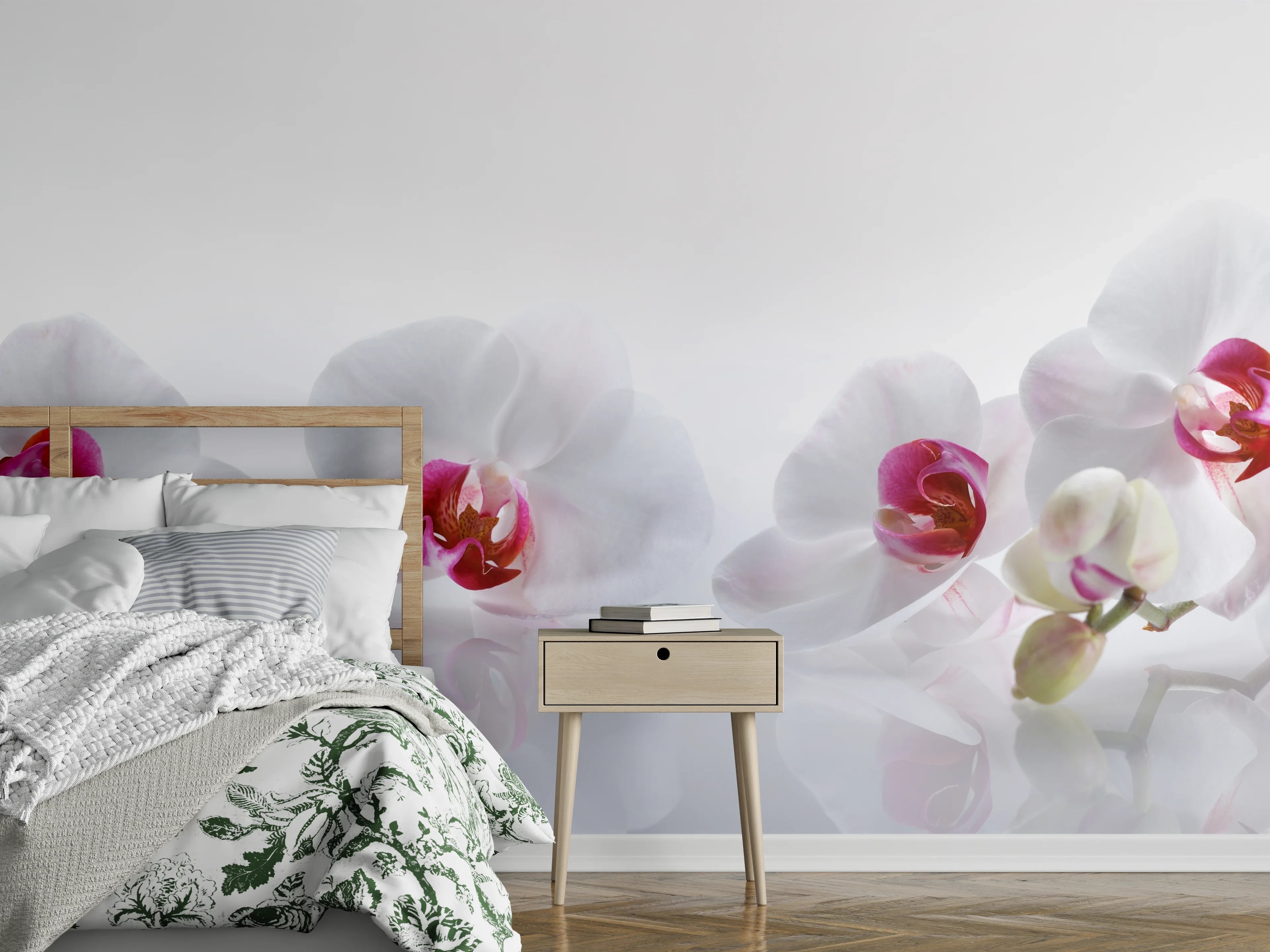 Wandverkleidung Schlafzimmer - Weiße Orchideen