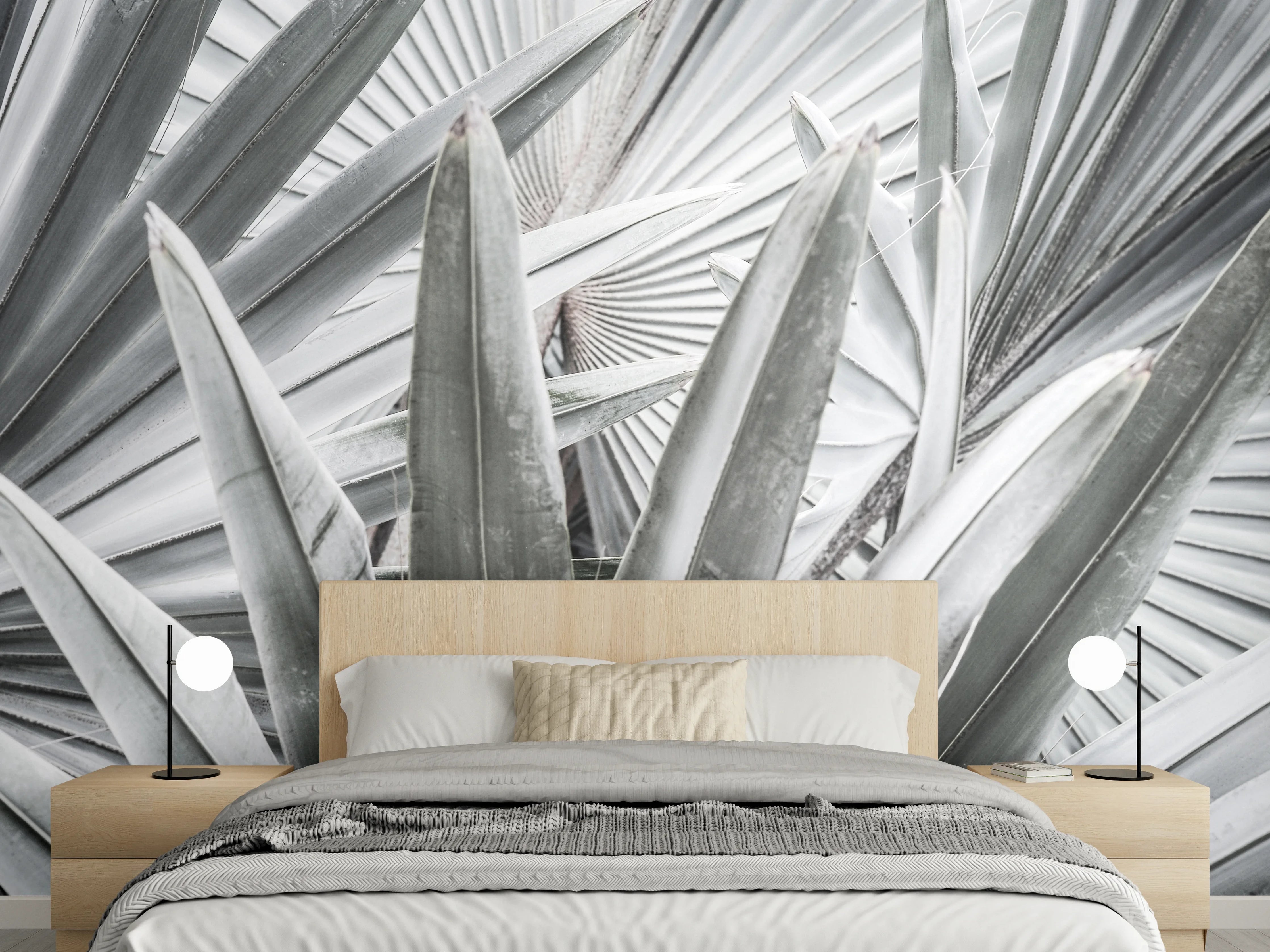Wandverkleidung Schlafzimmer - Weiße Palmenblätter Fototapete modern