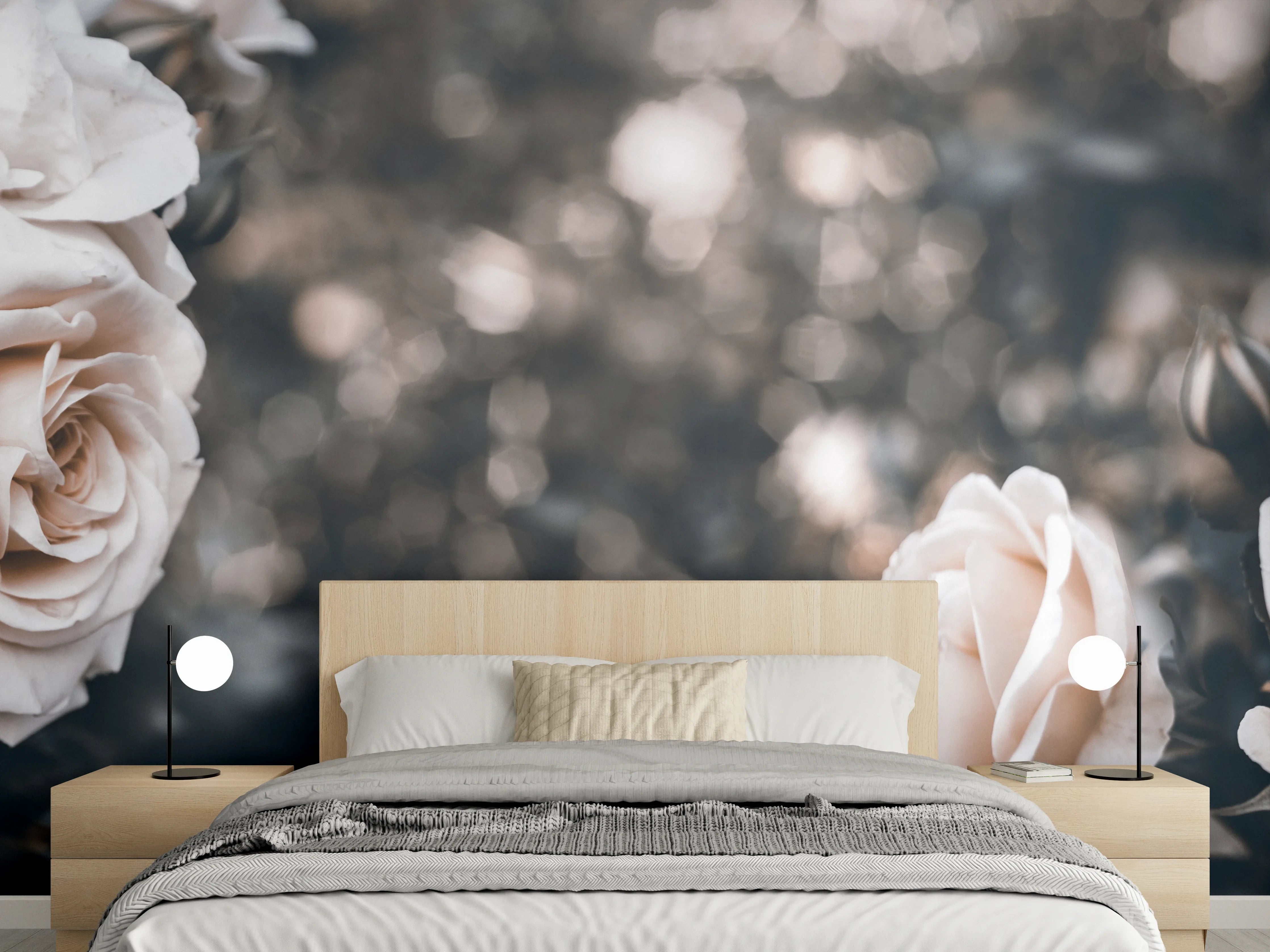Wandverkleidung Schlafzimmer - Weisse Pastell- Rosen - Fine Art
