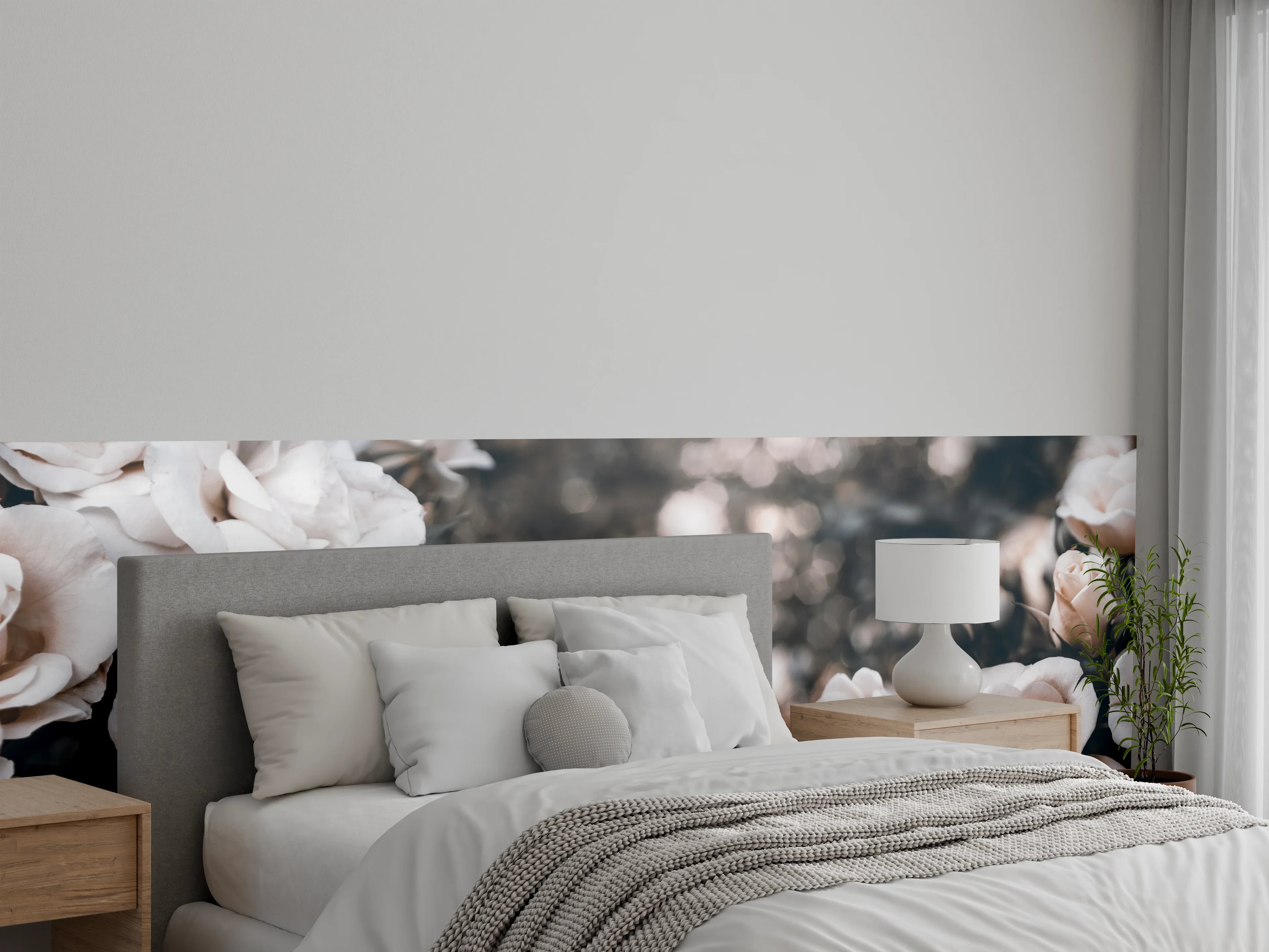 Wandverkleidung Schlafzimmer - Weisse Pastell- Rosen - Fine Art