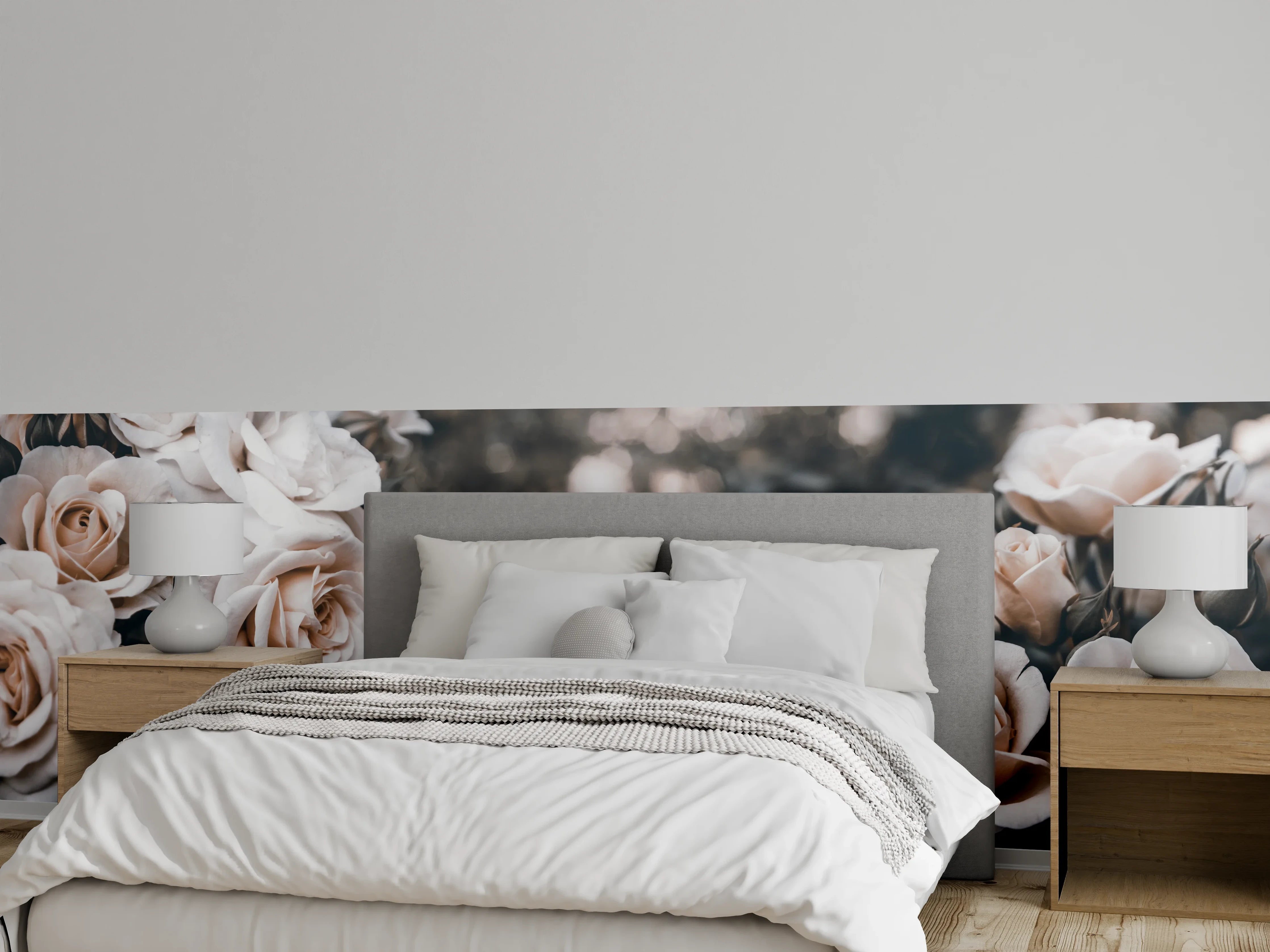 Wandverkleidung Schlafzimmer - Weisse Pastell- Rosen - Fine Art