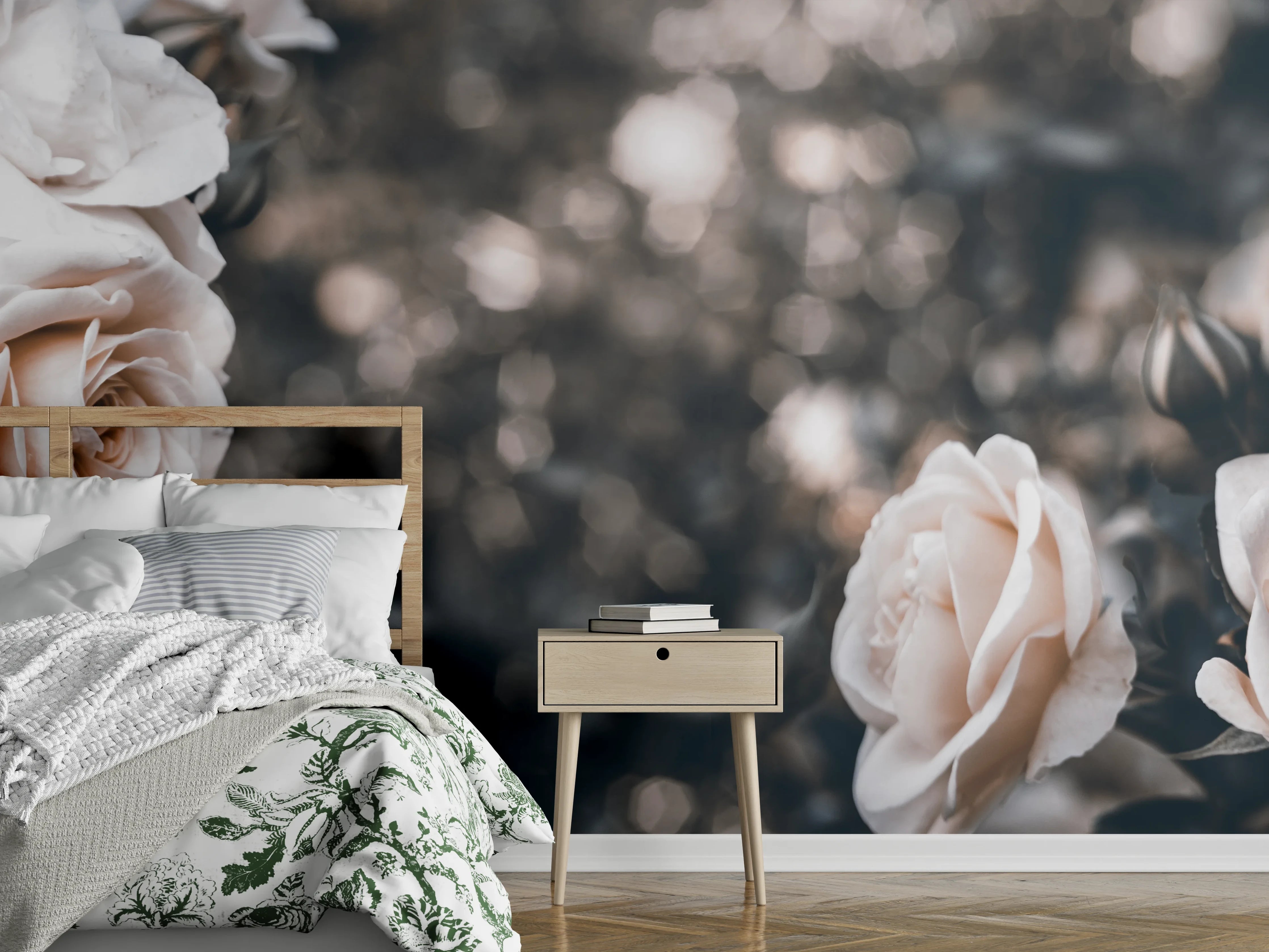 Wandverkleidung Schlafzimmer - Weisse Pastell- Rosen - Fine Art
