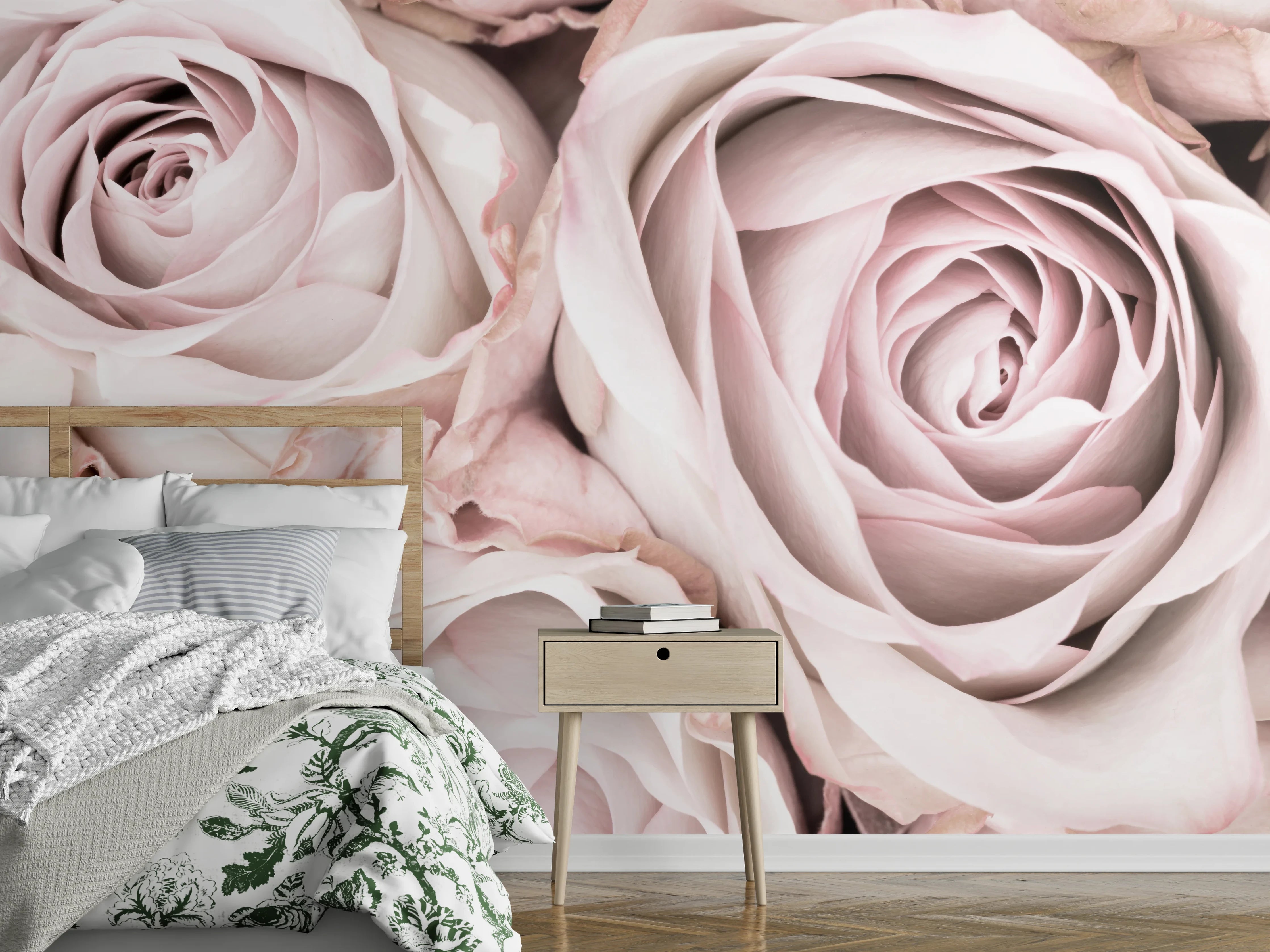 Wandverkleidung Schlafzimmer - Weiße Rosen in Nahaufnahme