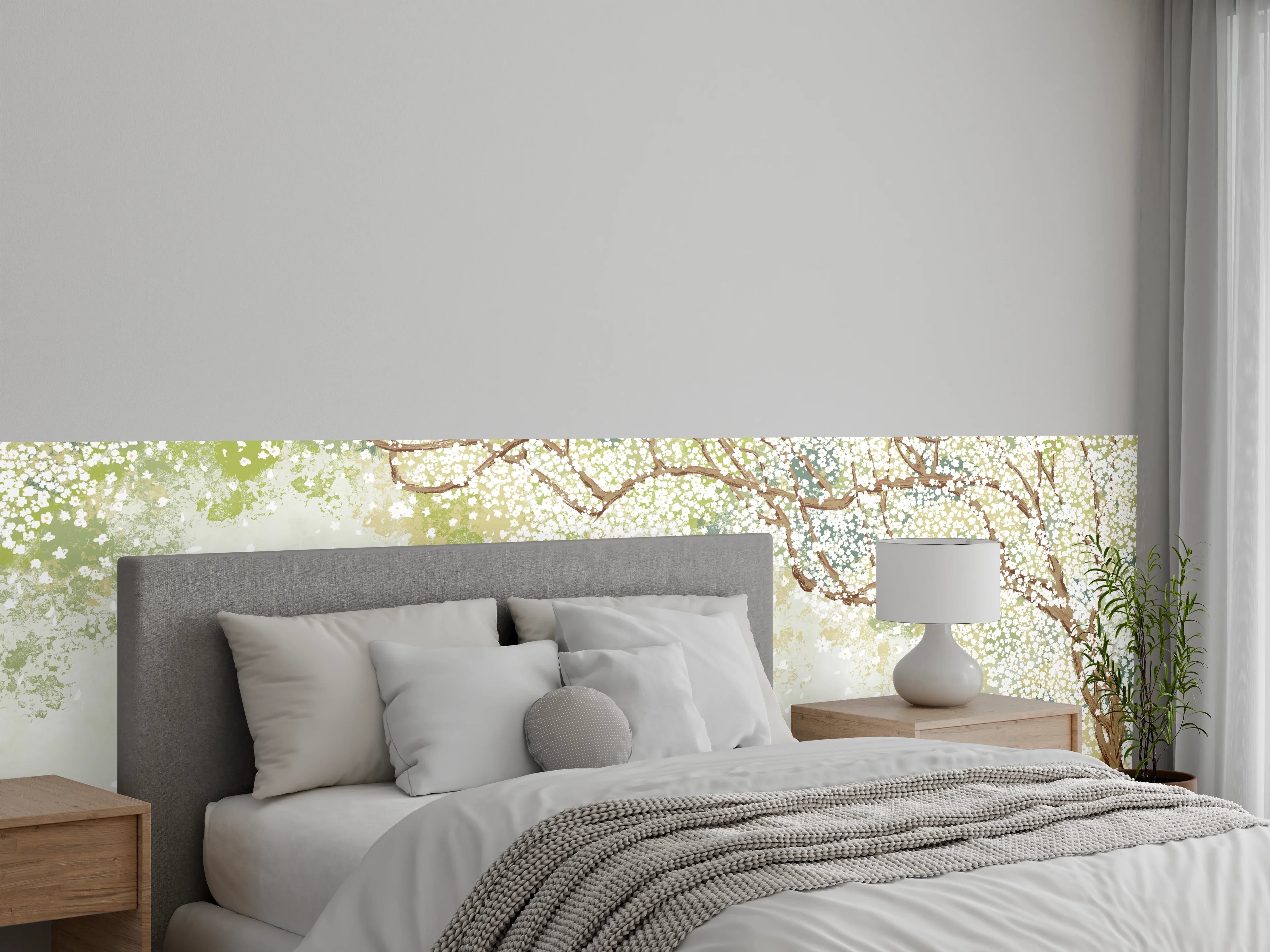 Wandverkleidung Schlafzimmer - Weiße Sakura Blätter - Vintage