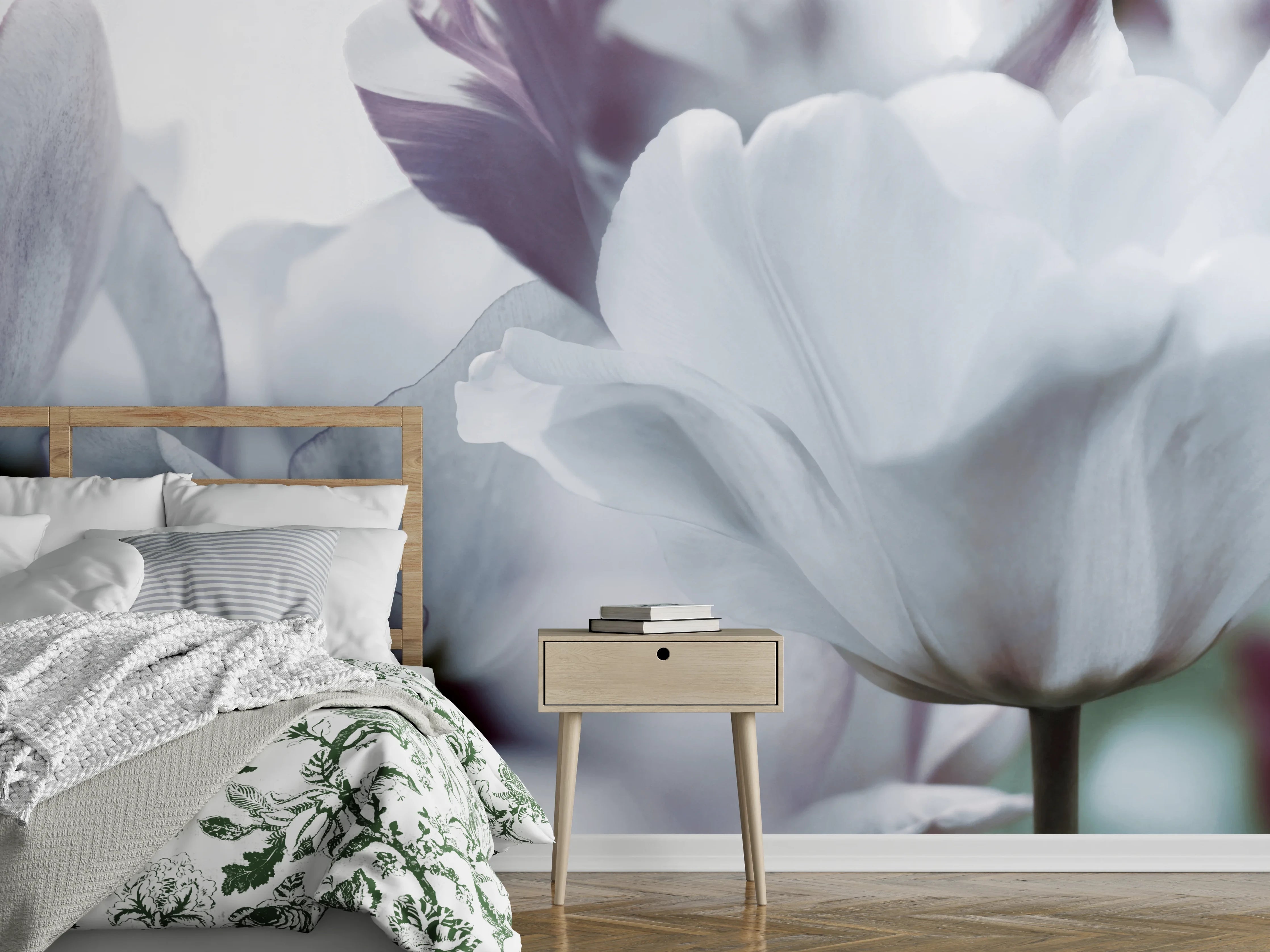 Wandverkleidung Schlafzimmer - Weiße Tulpen
