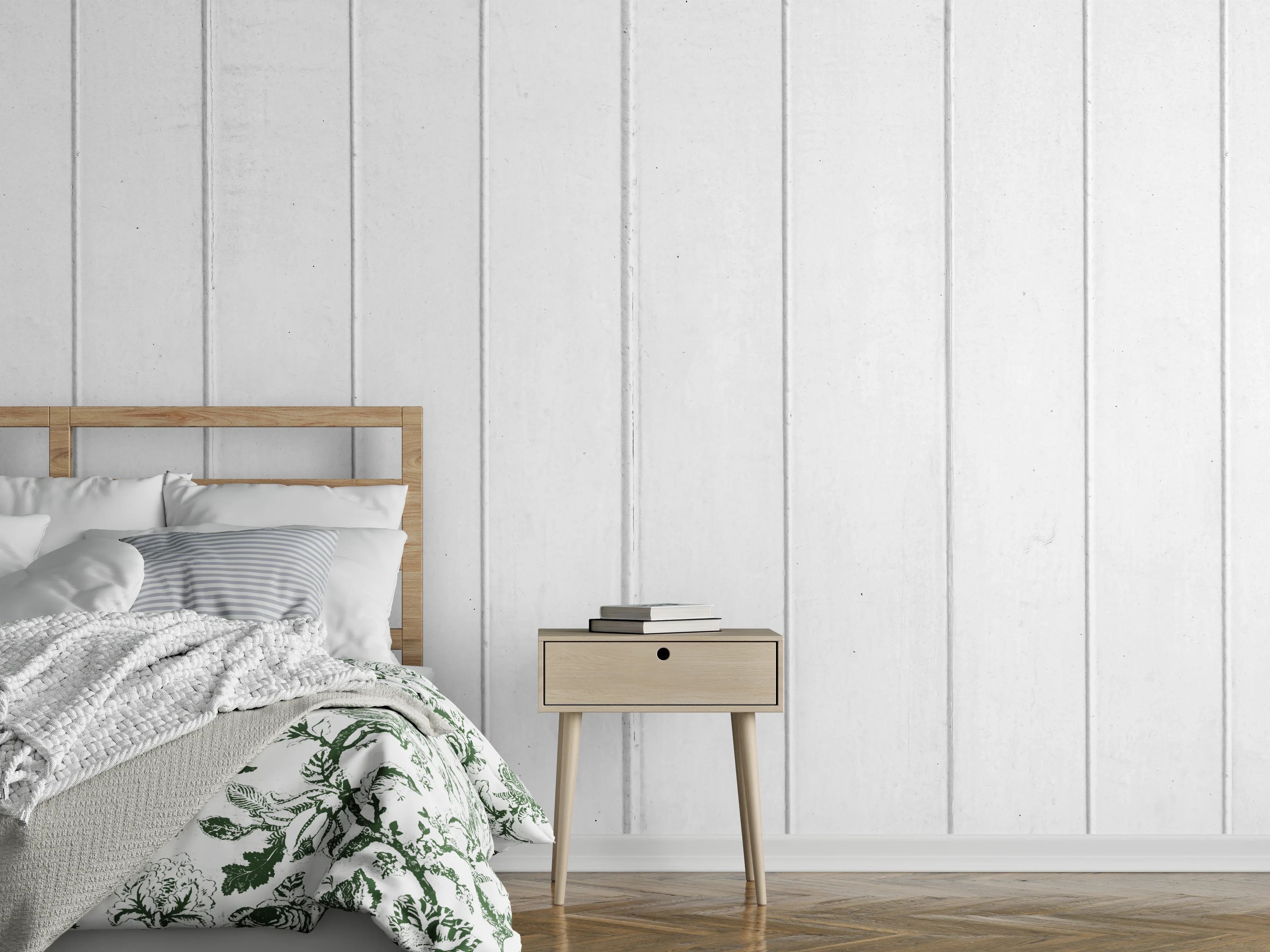 Wandverkleidung Schlafzimmer - Weiße Vintage Holzwand