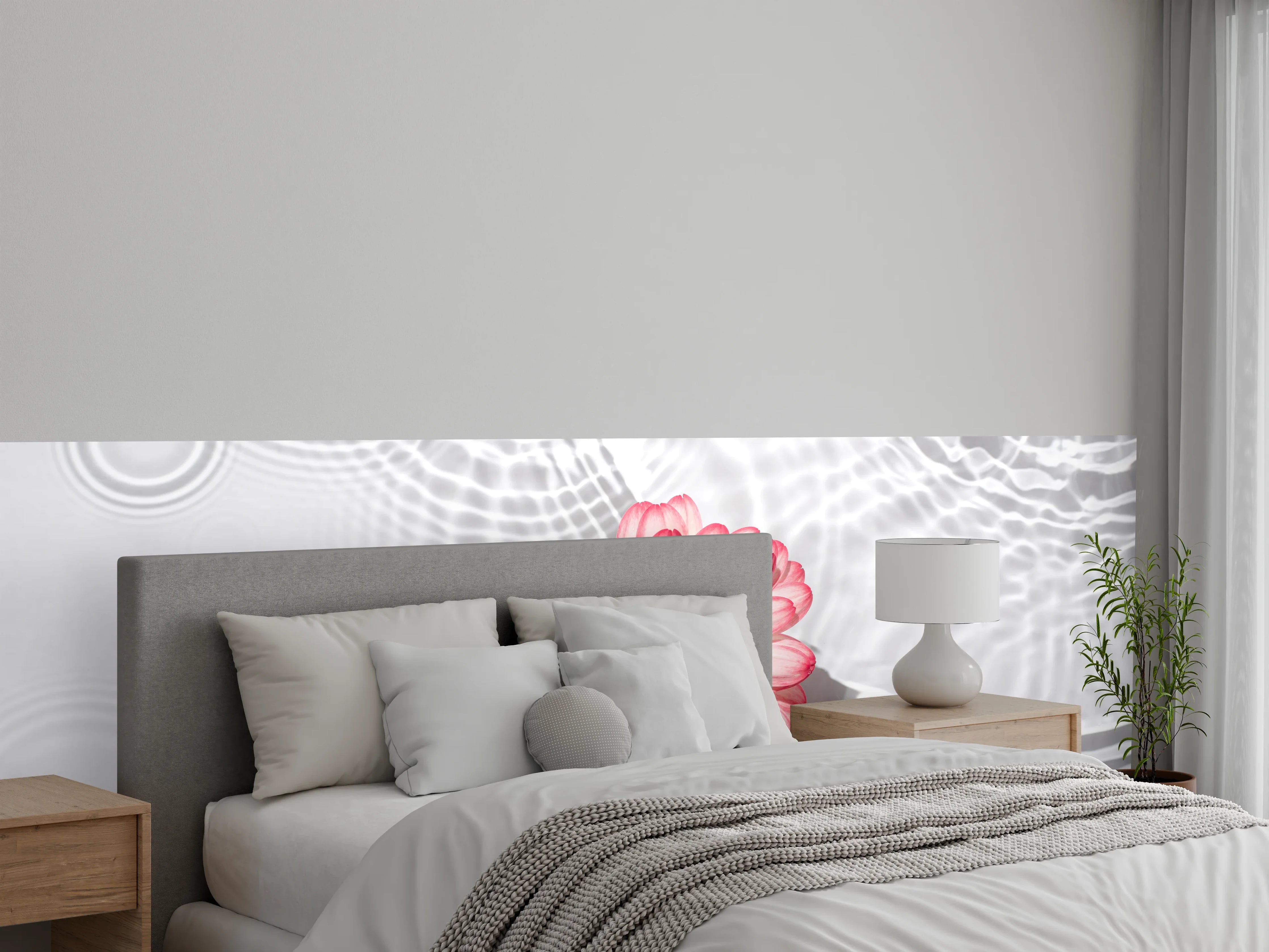 Wandverkleidung Schlafzimmer - Weiße Wasserblume in Rosa