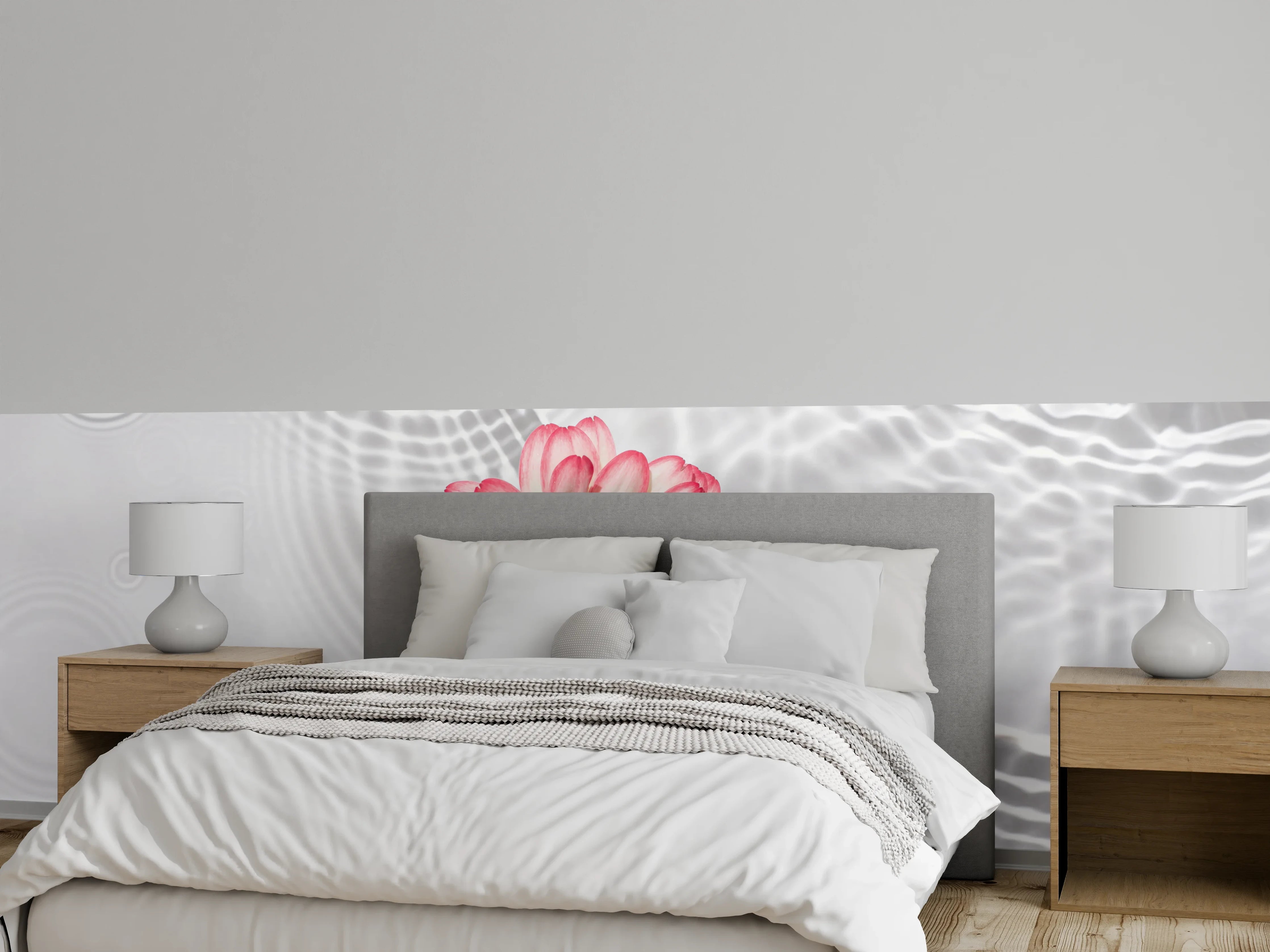 Wandverkleidung Schlafzimmer - Weiße Wasserblume in Rosa