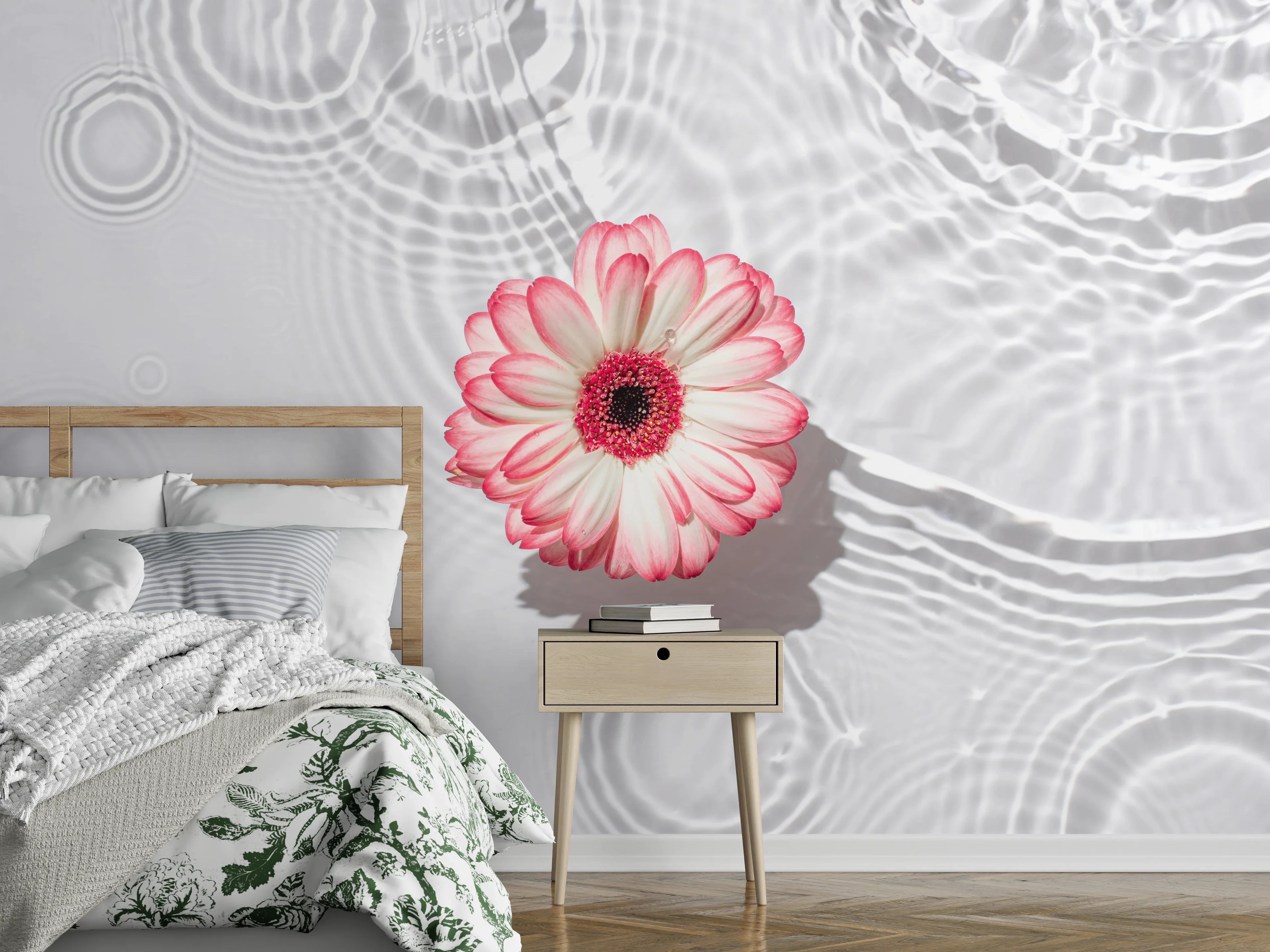 Wandverkleidung Schlafzimmer - Weiße Wasserblume in Rosa