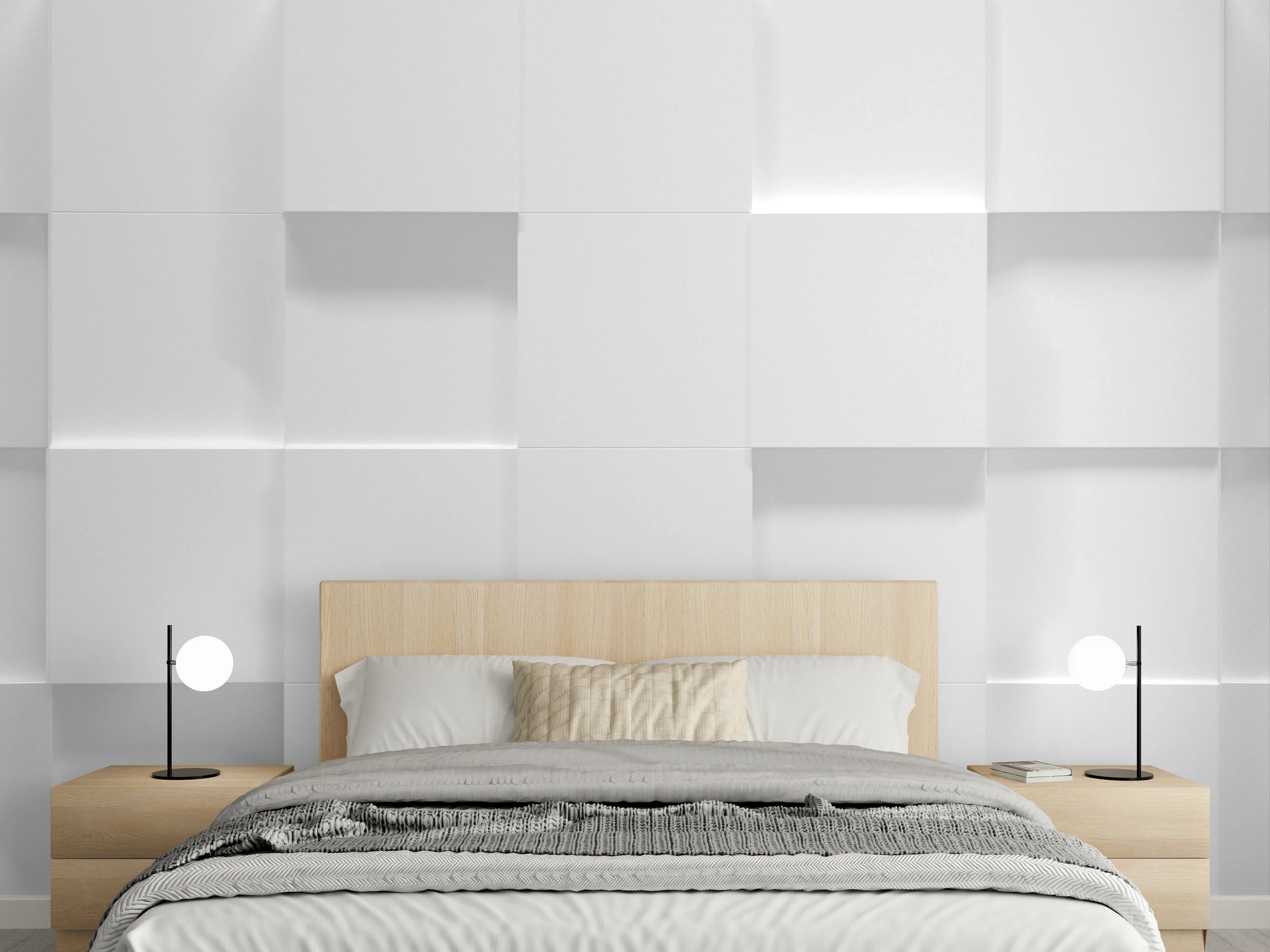 Wandverkleidung Schlafzimmer - Weiße Würfelstruktur 3D-Illustration