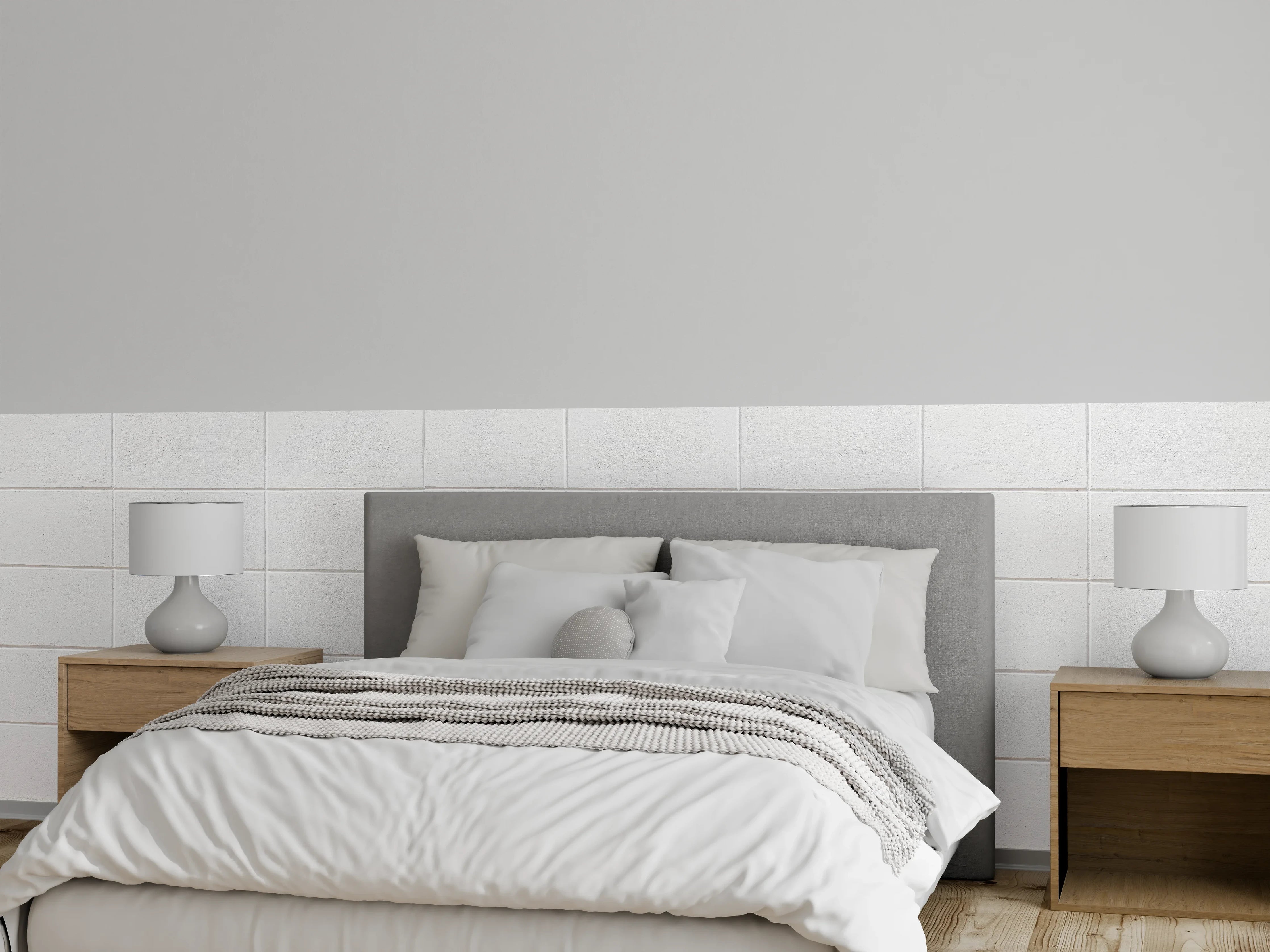 Wandverkleidung Schlafzimmer - Weiße Zementblock-Wand