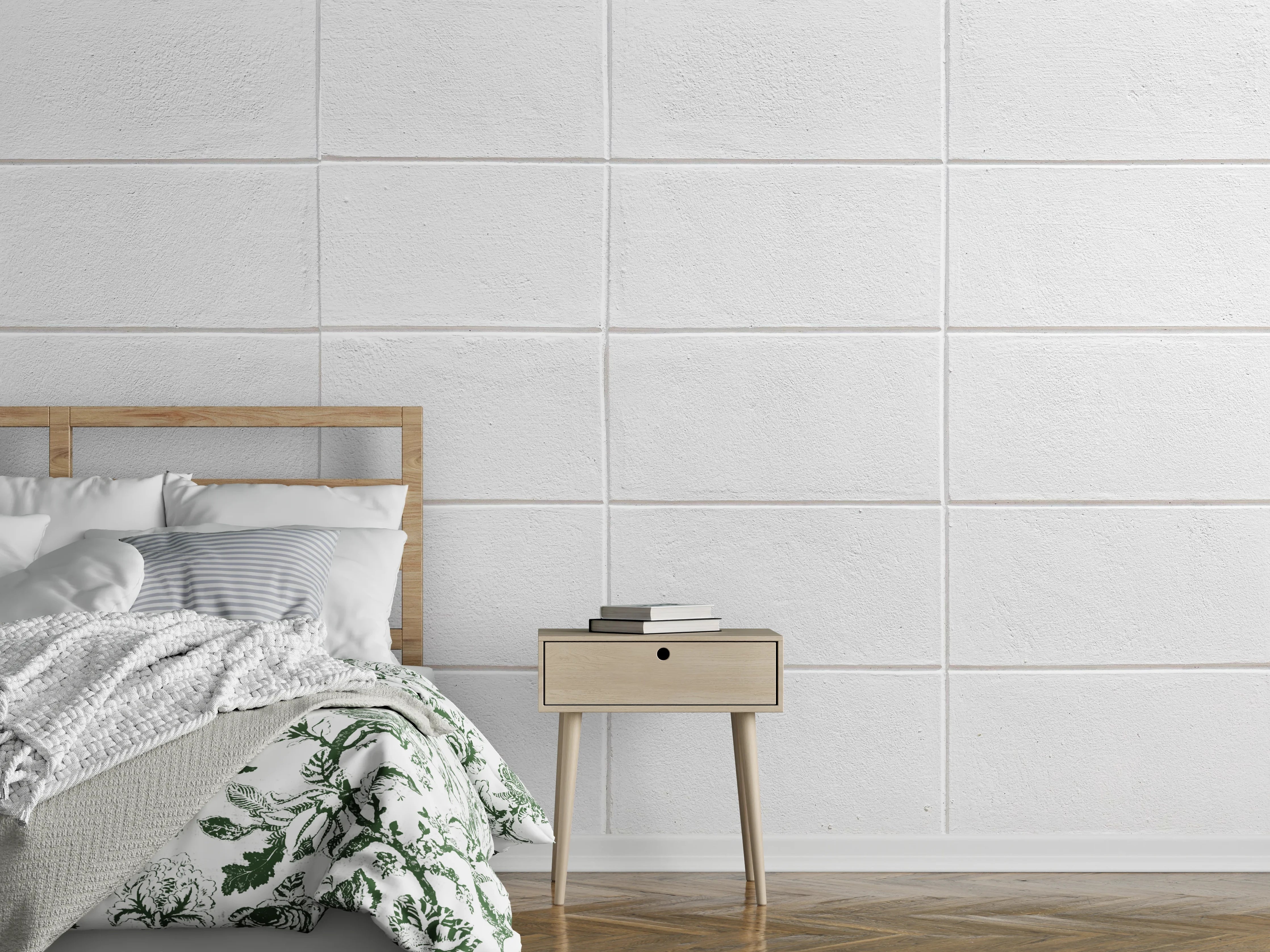 Wandverkleidung Schlafzimmer - Weiße Zementblock-Wand