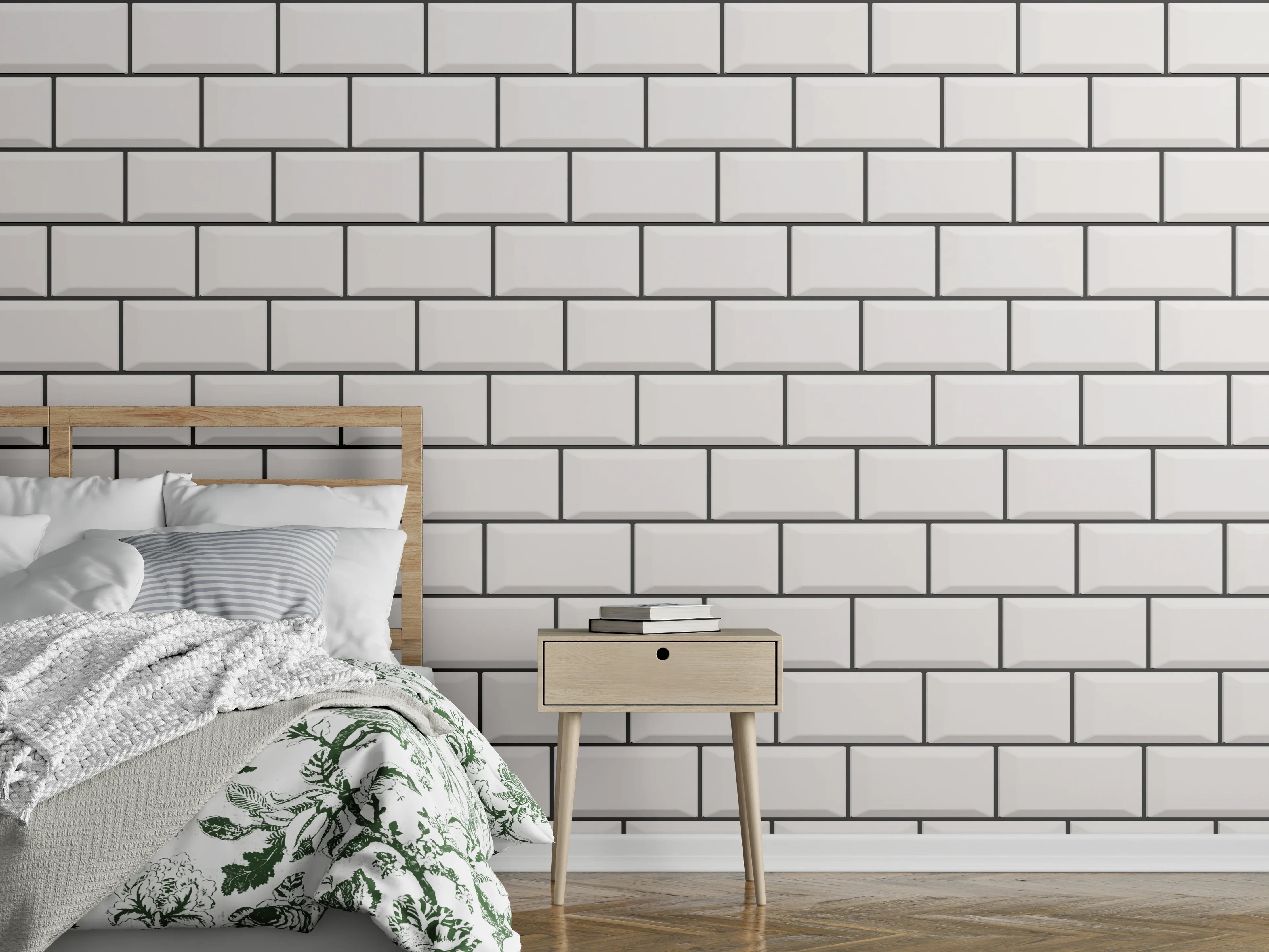 Wandverkleidung Schlafzimmer - Weiße Ziegel Wandtextur