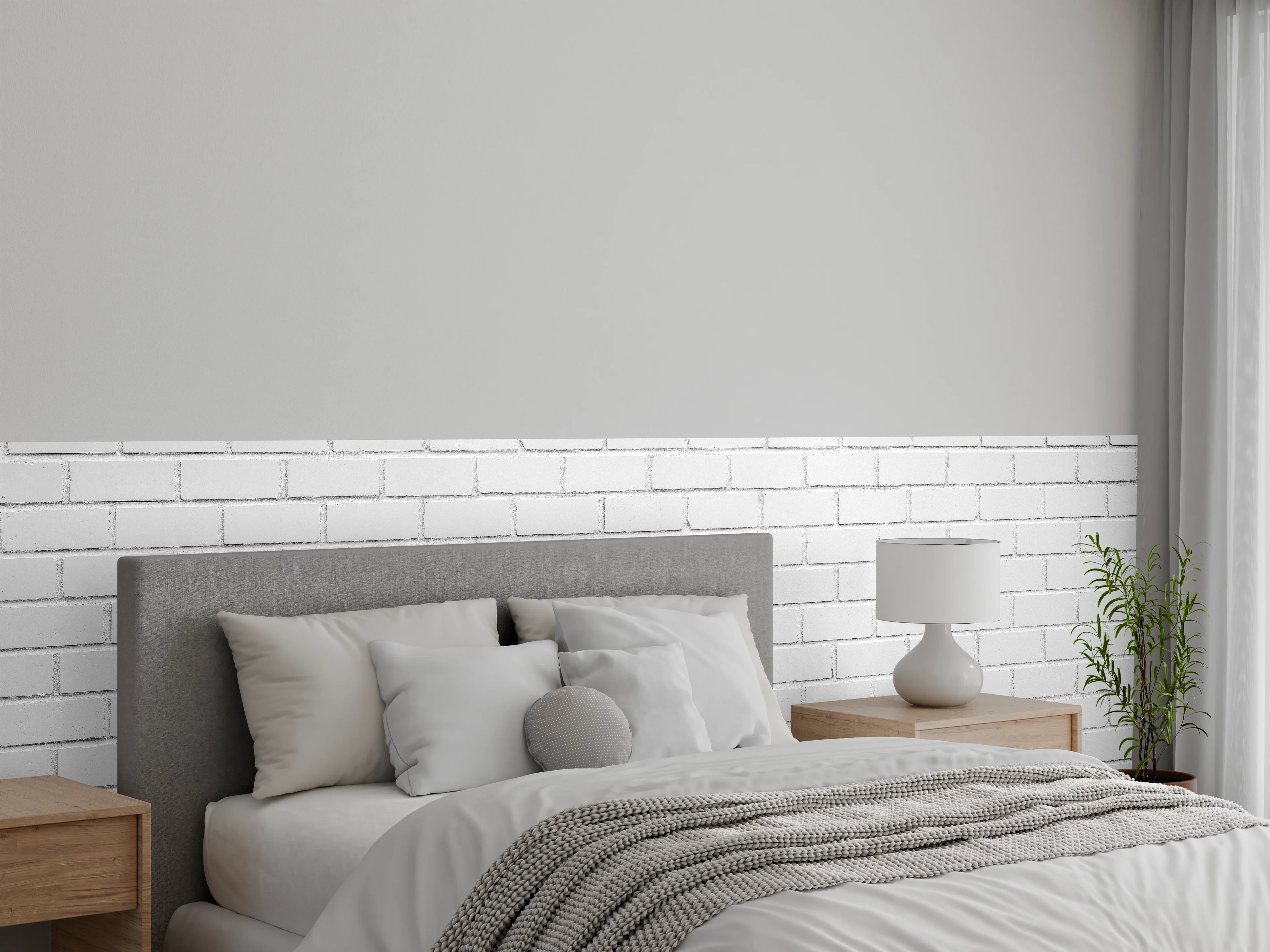 Wandverkleidung Schlafzimmer - Weiße Ziegelwand - Zement