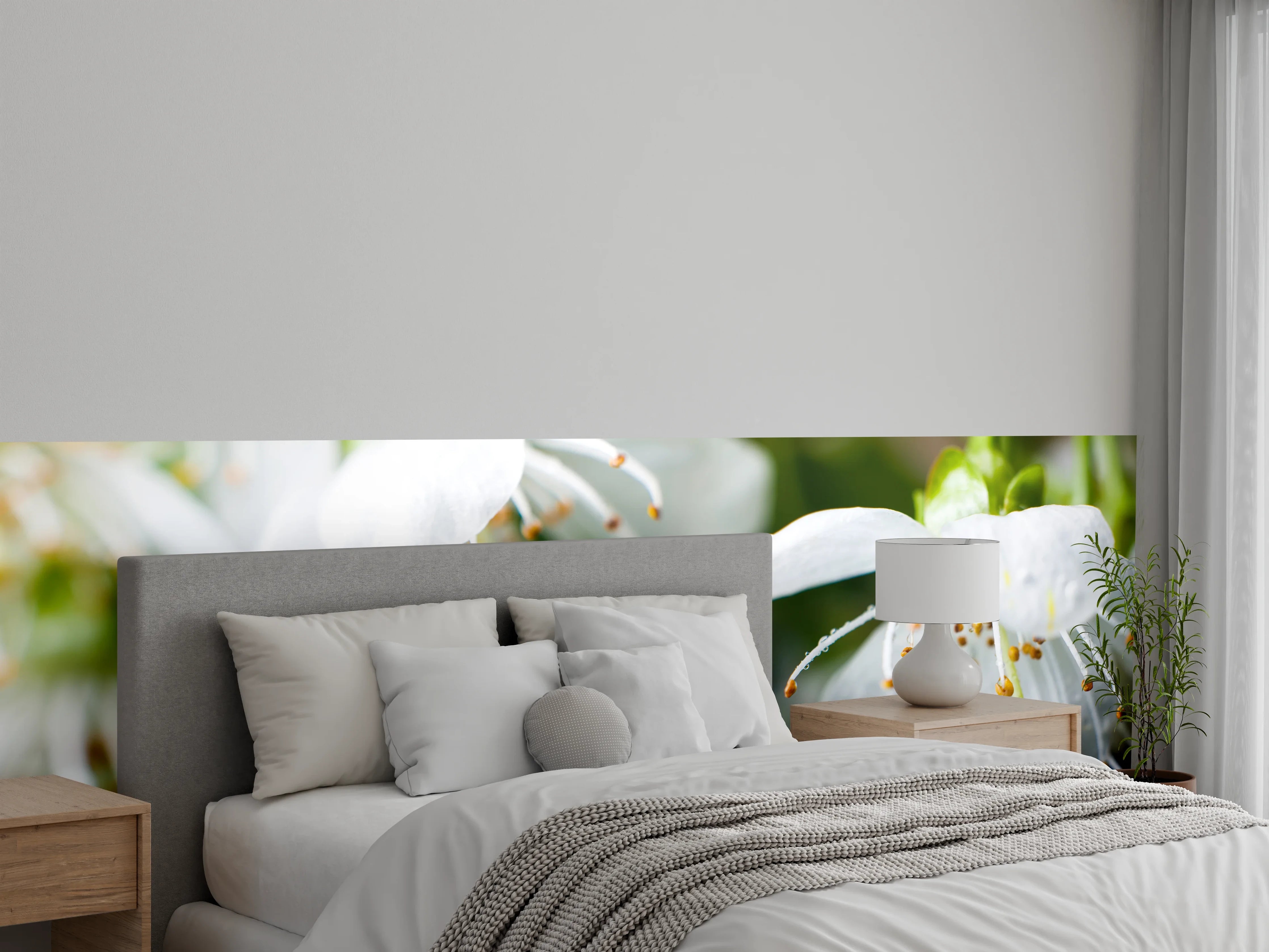 Wandverkleidung Schlafzimmer - Weiße blühende Frühlingsblumen