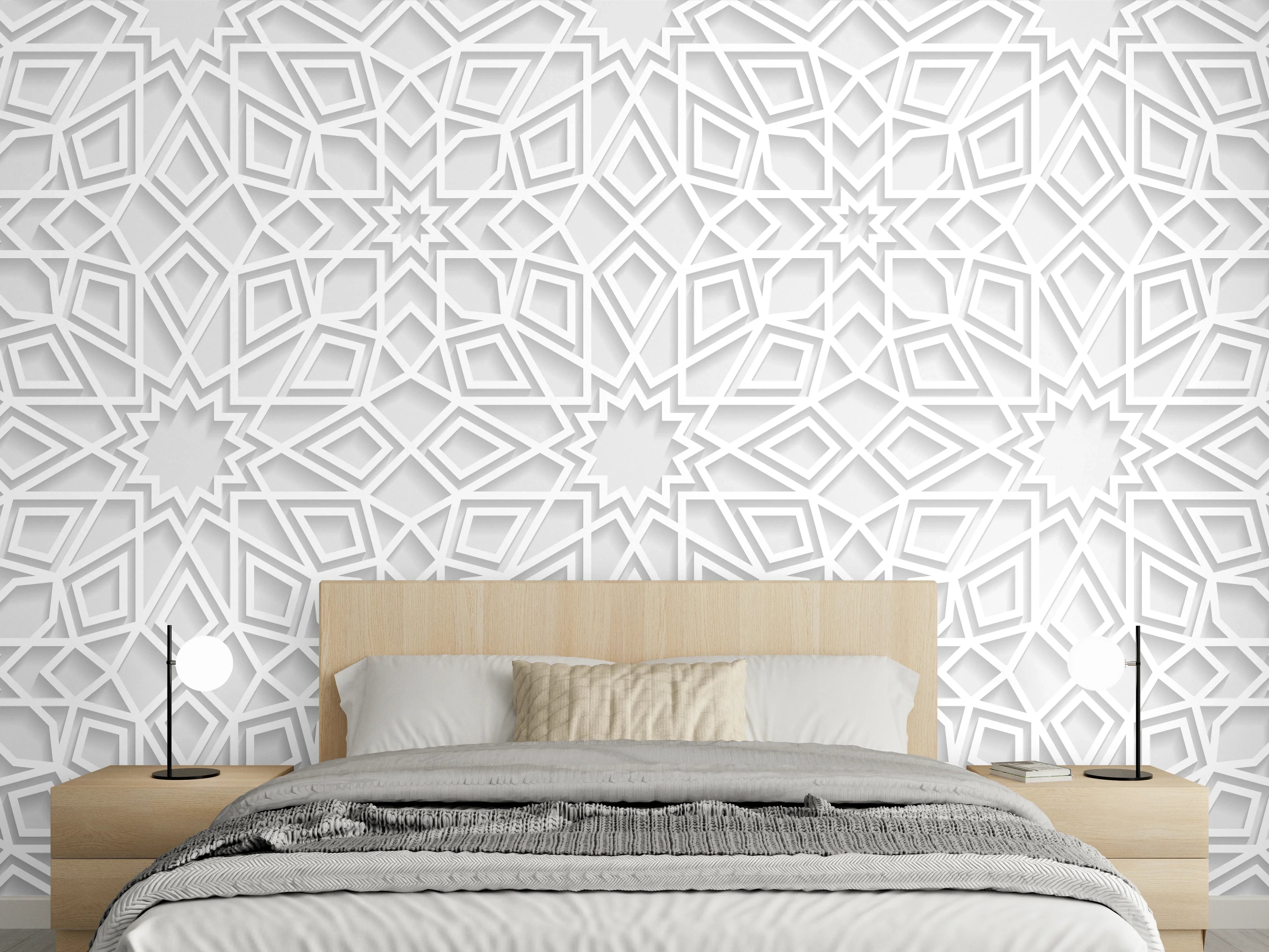 Wandverkleidung Schlafzimmer - Weiße geometrische Musterschicht