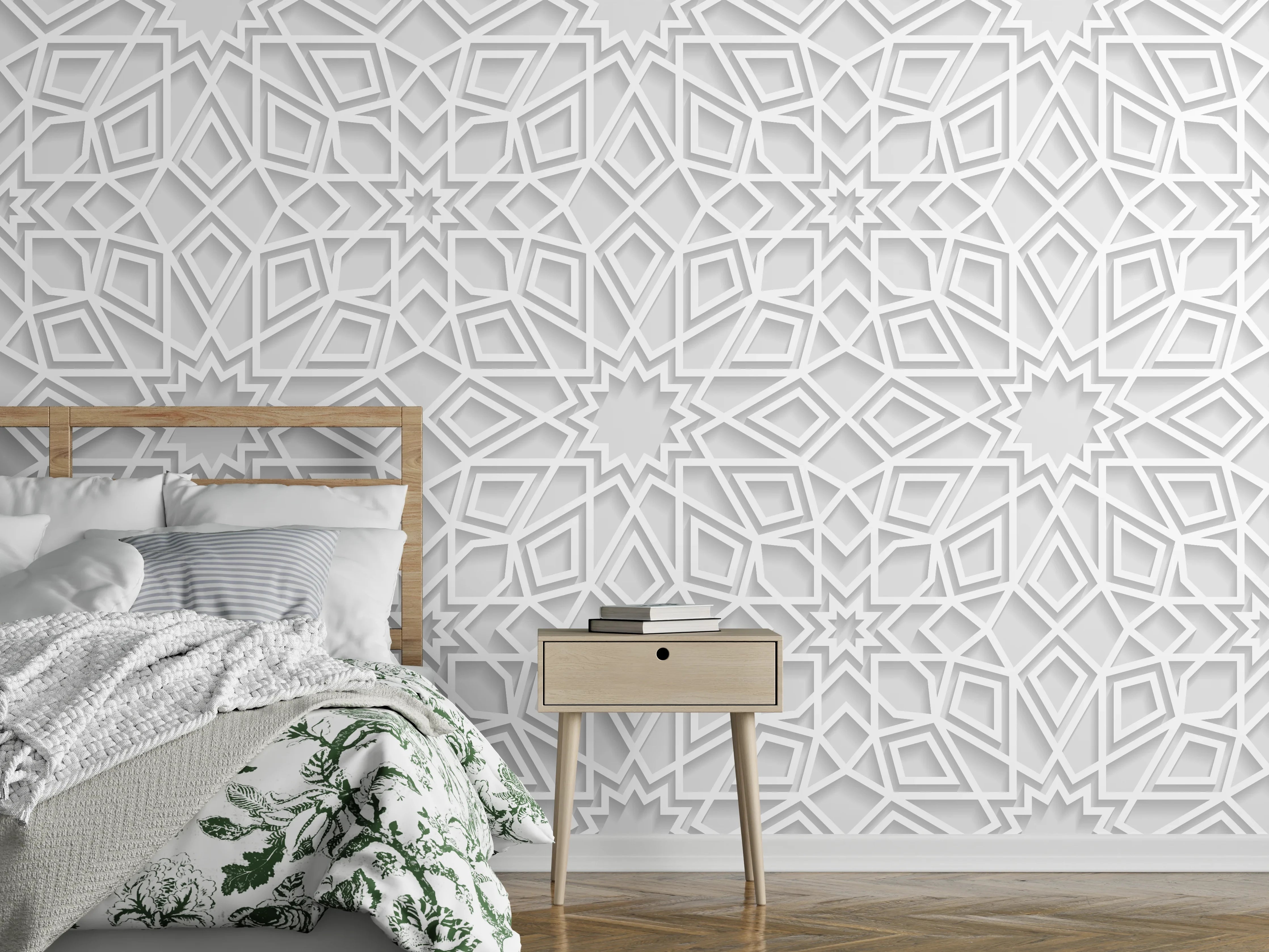 Wandverkleidung Schlafzimmer - Weiße geometrische Musterschicht