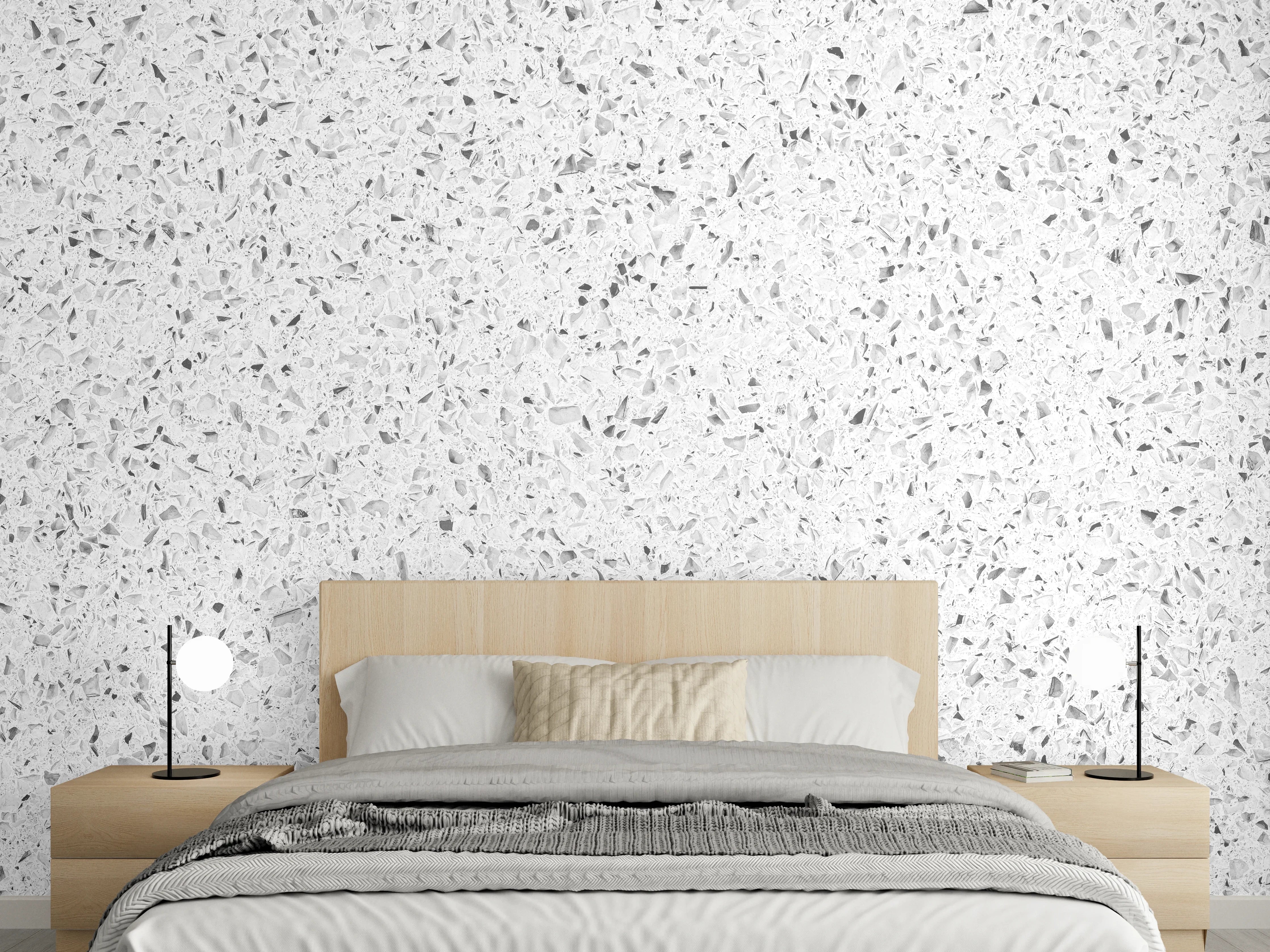 Wandverkleidung Schlafzimmer - Weiße gepunktete Quarzoberfläche