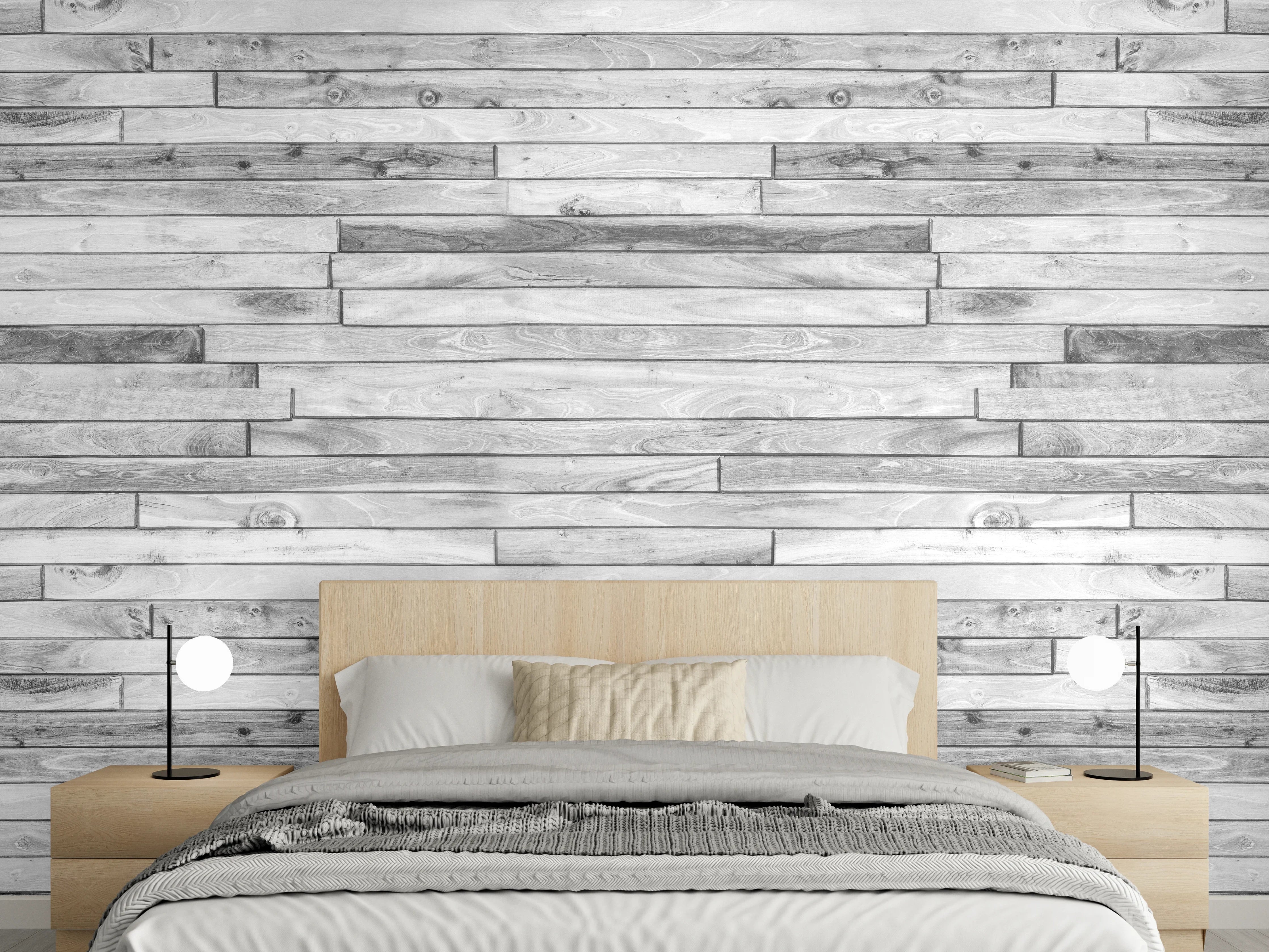 Wandverkleidung Schlafzimmer - Weiße kleine Kiefernholzstücke