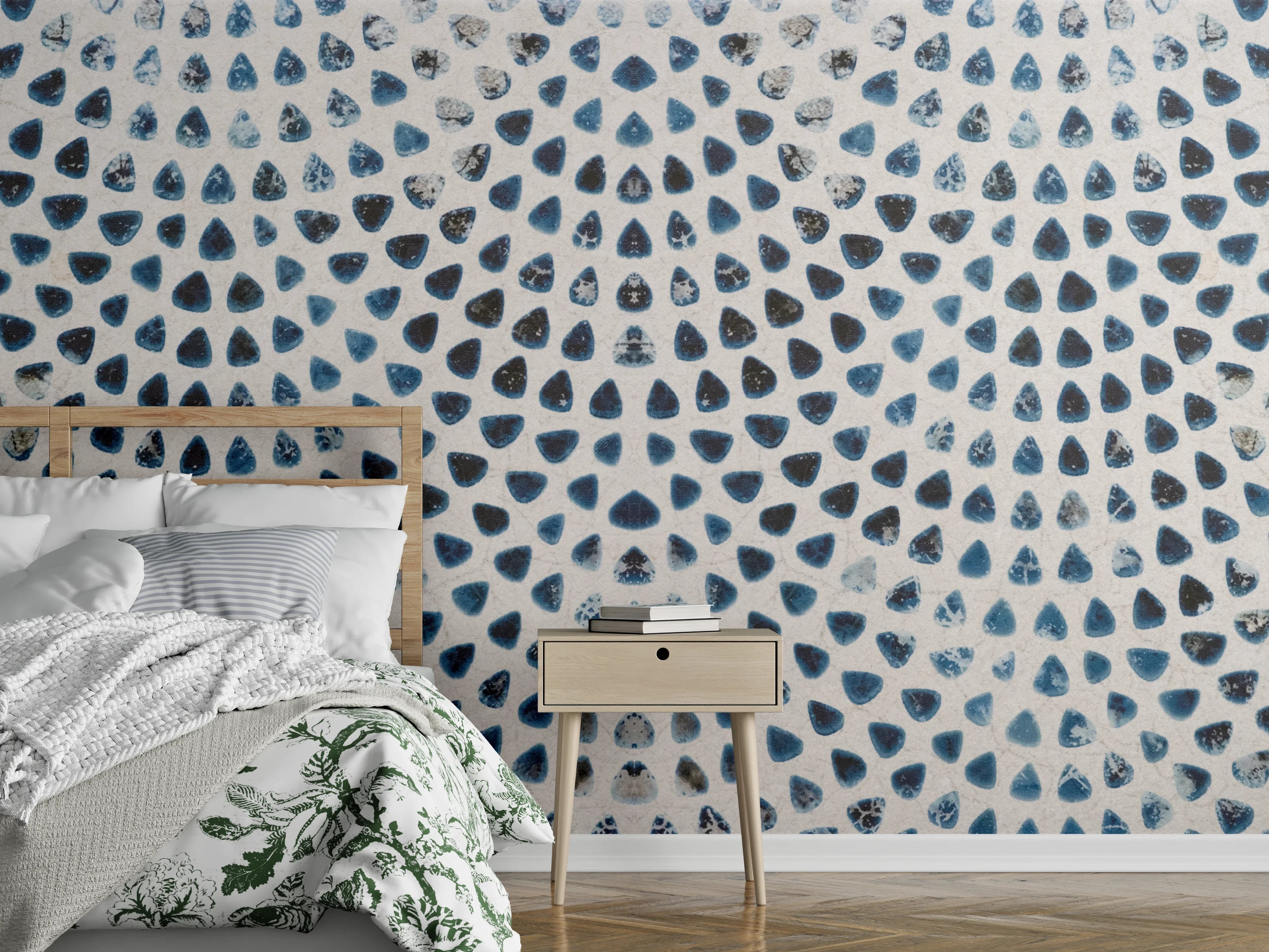 Wandverkleidung Schlafzimmer - Weiße kreisförmige Retro-Fliesen