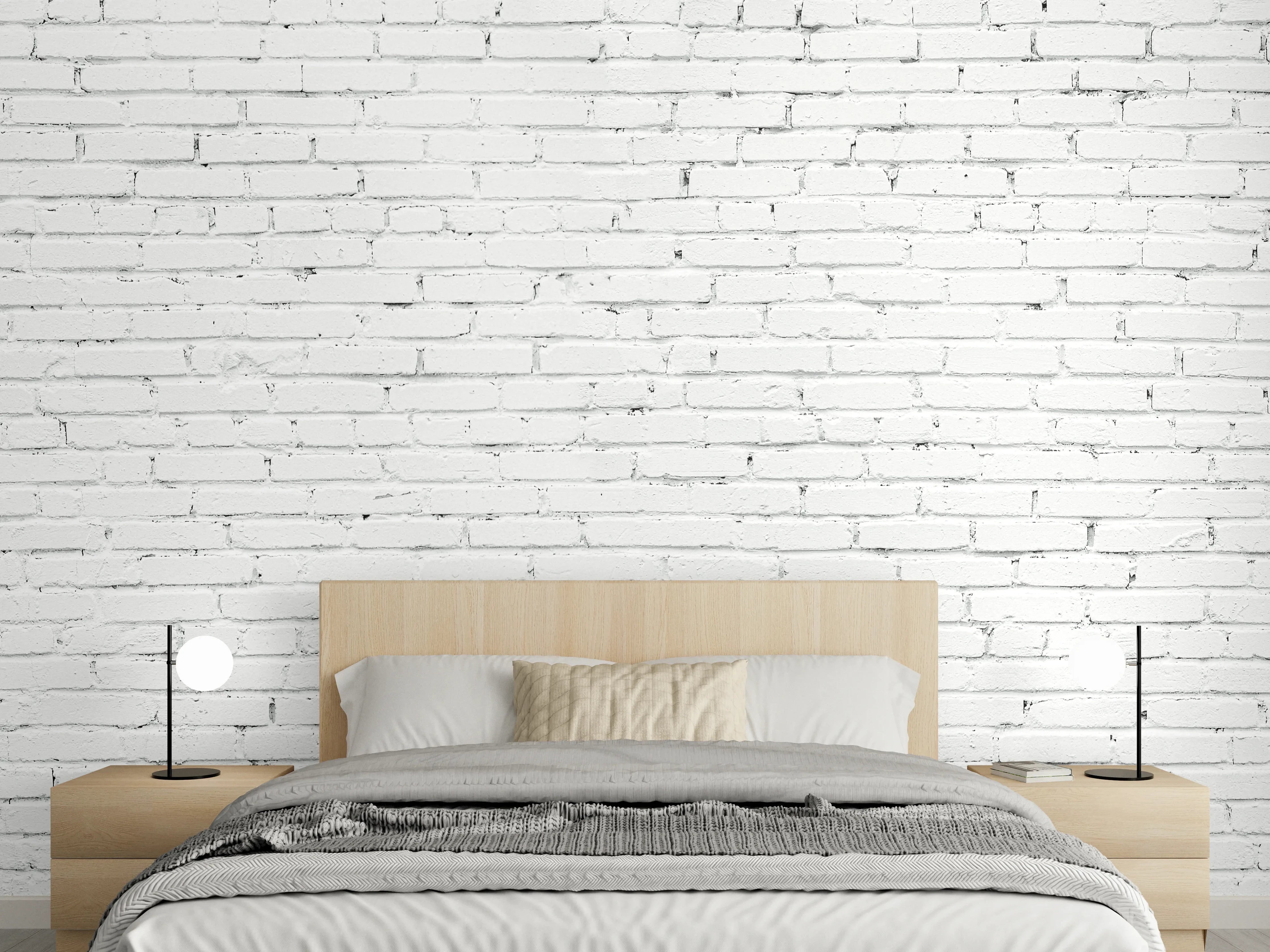 Wandverkleidung Schlafzimmer - Weiße lange Backsteinfassade