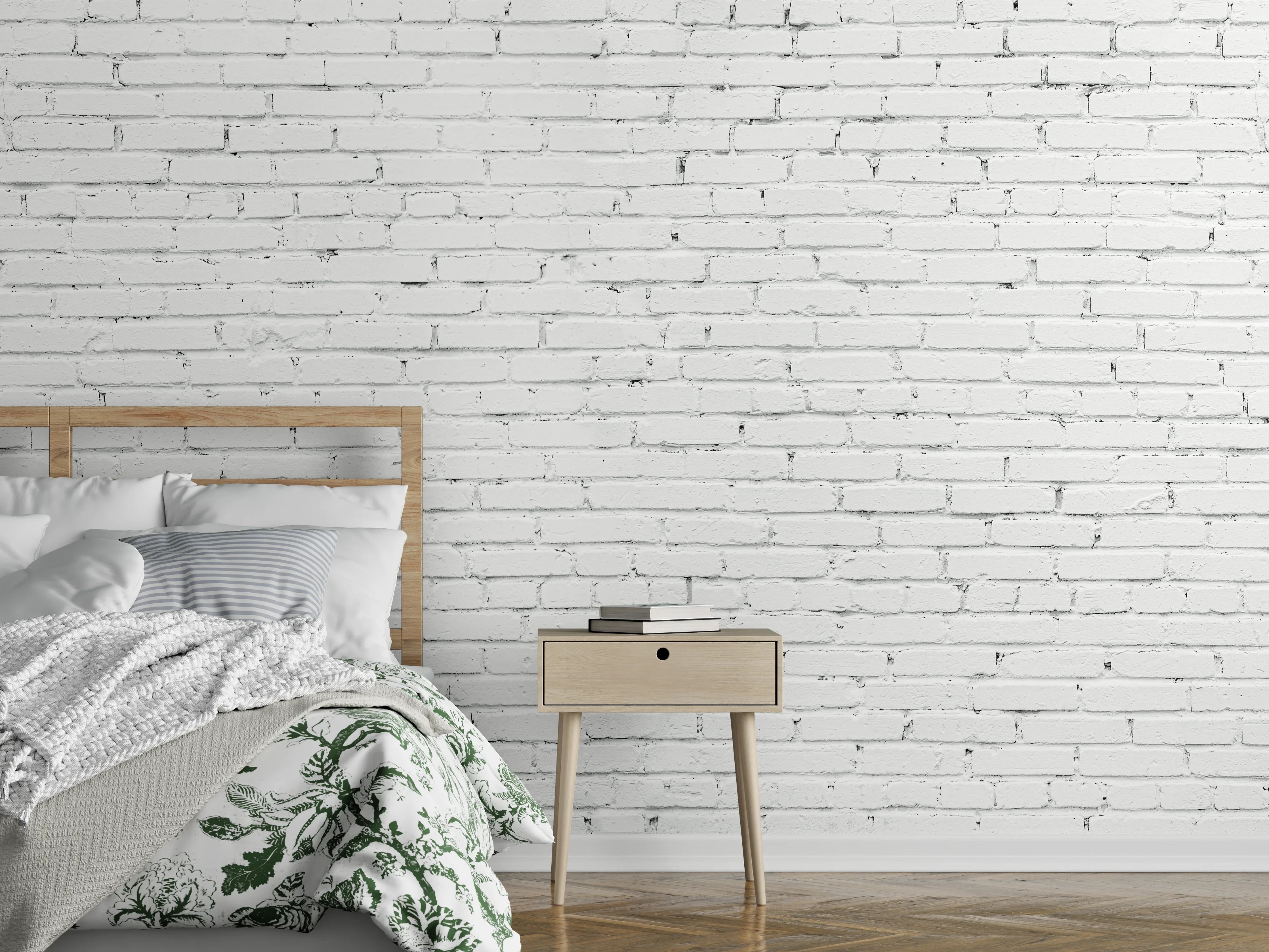 Wandverkleidung Schlafzimmer - Weiße lange Backsteinfassade