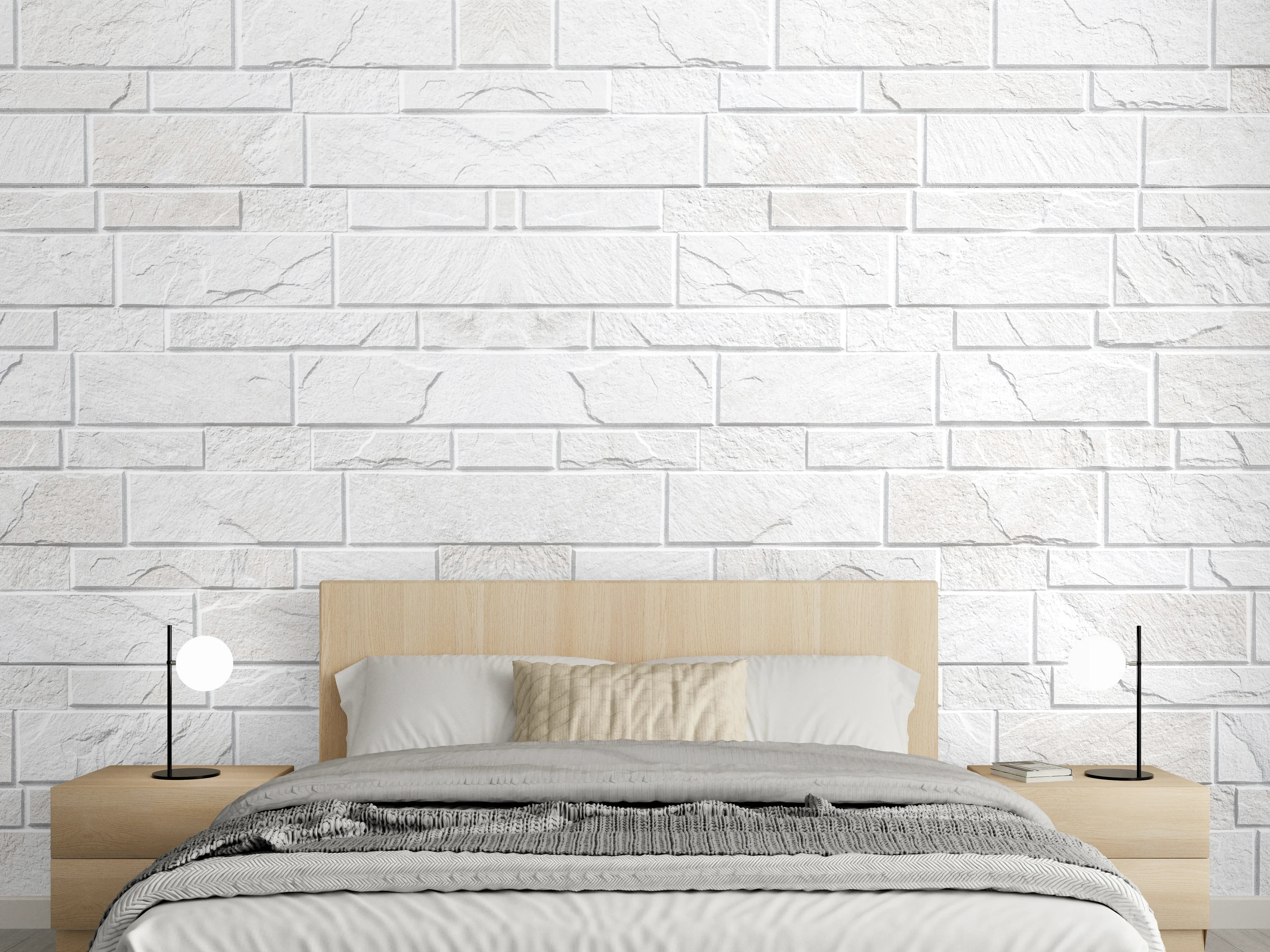 Wandverkleidung Schlafzimmer - Weiße moderne Steinwand