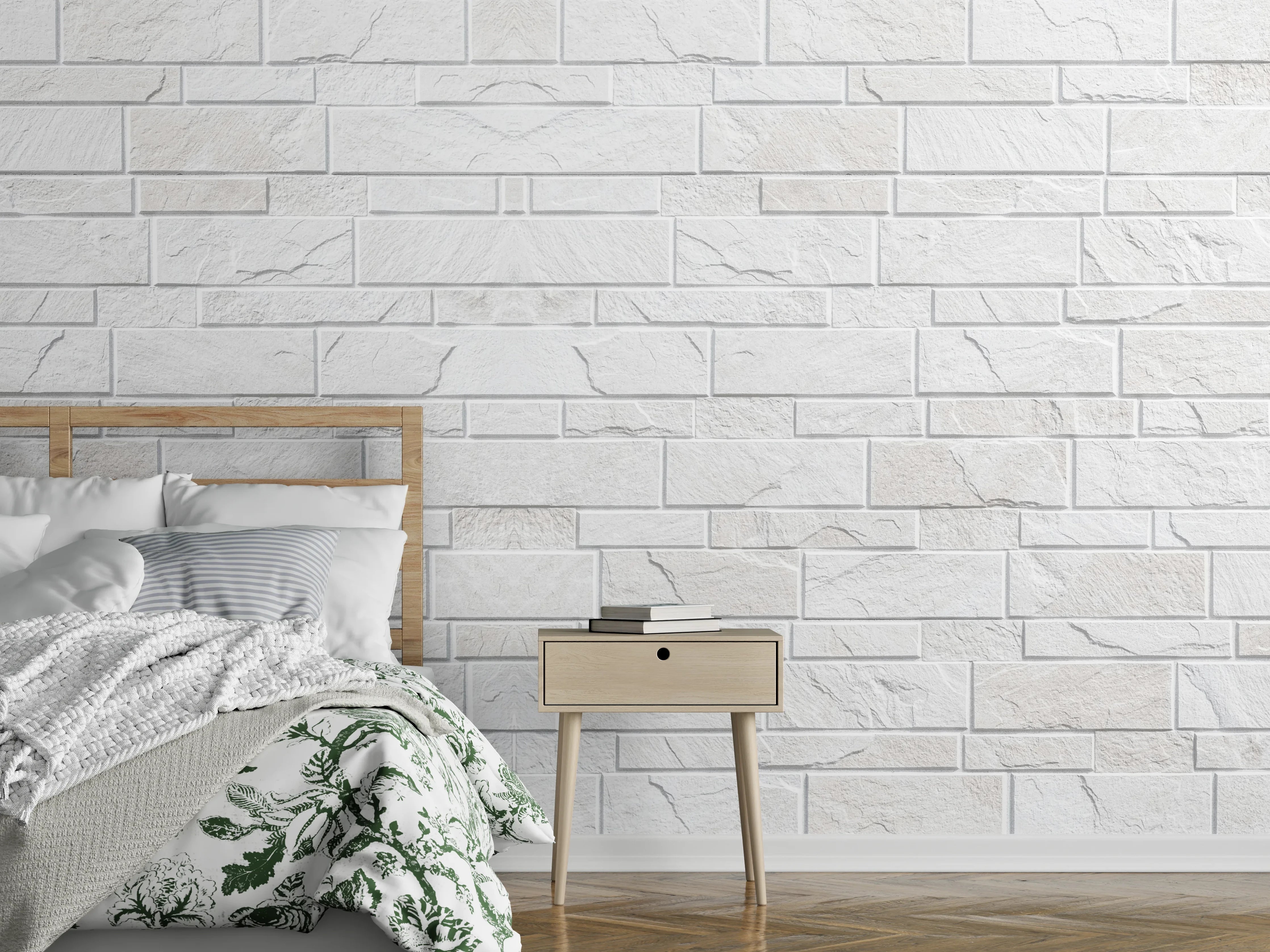 Wandverkleidung Schlafzimmer - Weiße moderne Steinwand