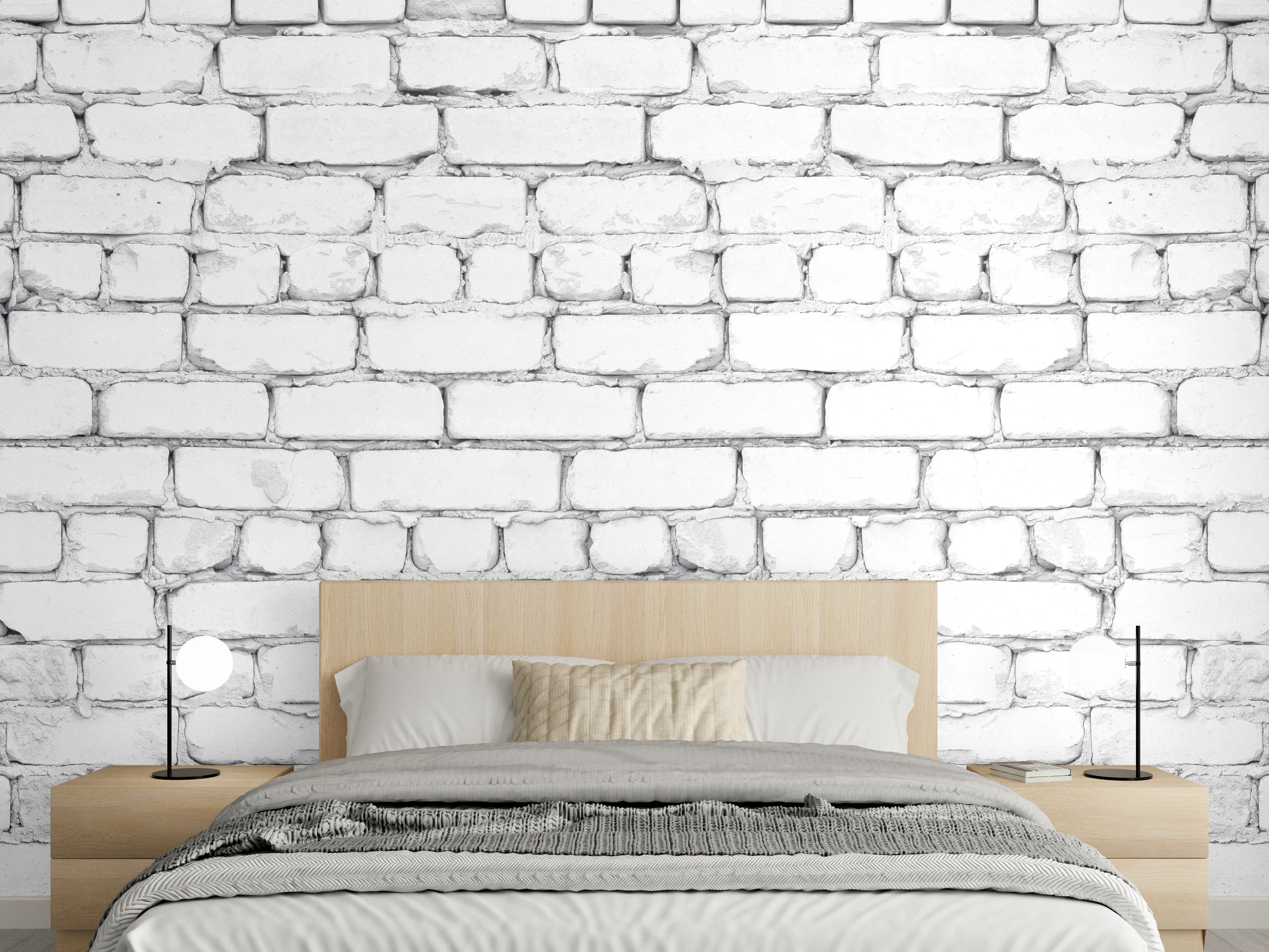 Wandverkleidung Schlafzimmer - Weiße raue Backsteinmauer
