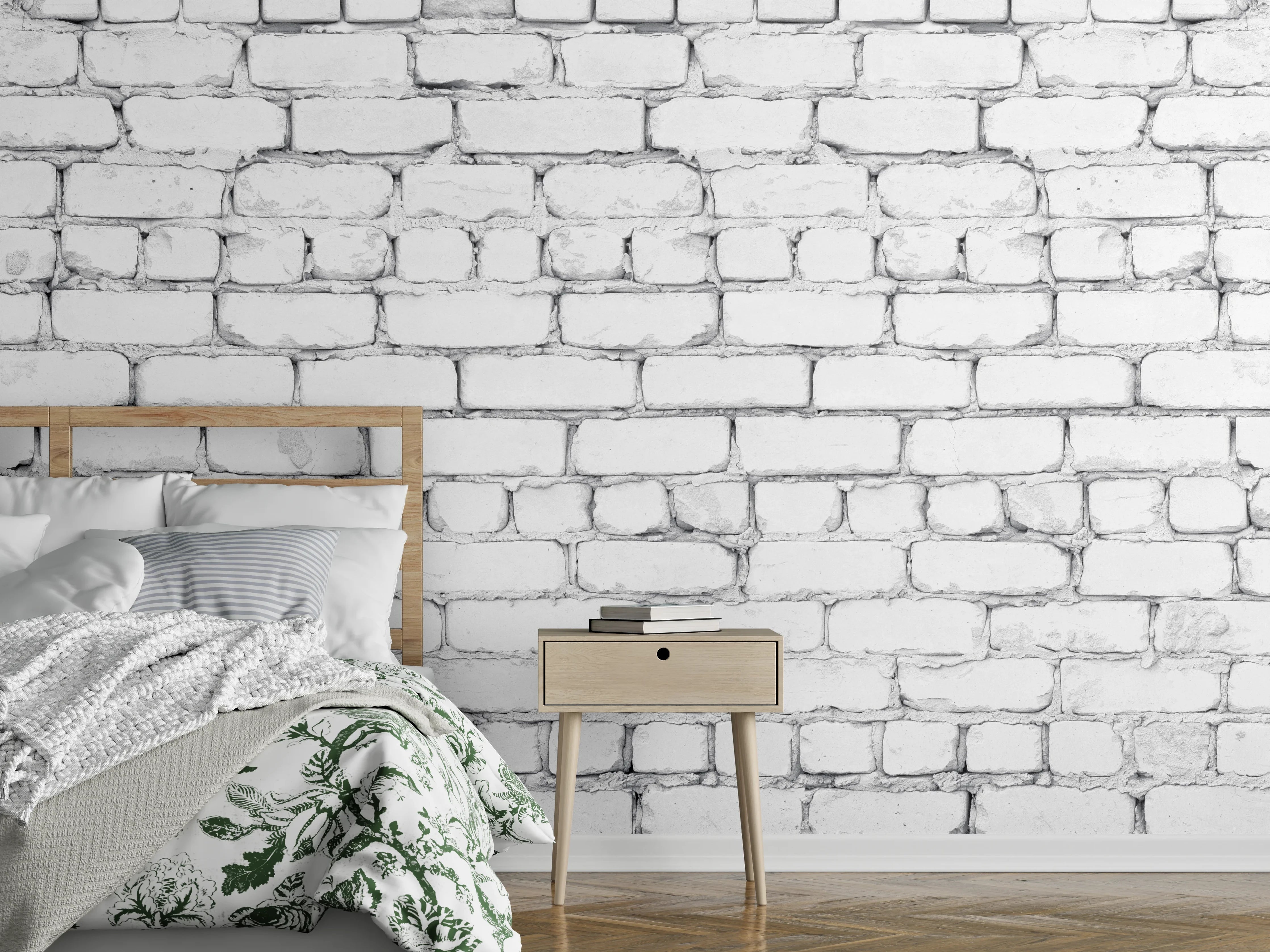 Wandverkleidung Schlafzimmer - Weiße raue Backsteinmauer