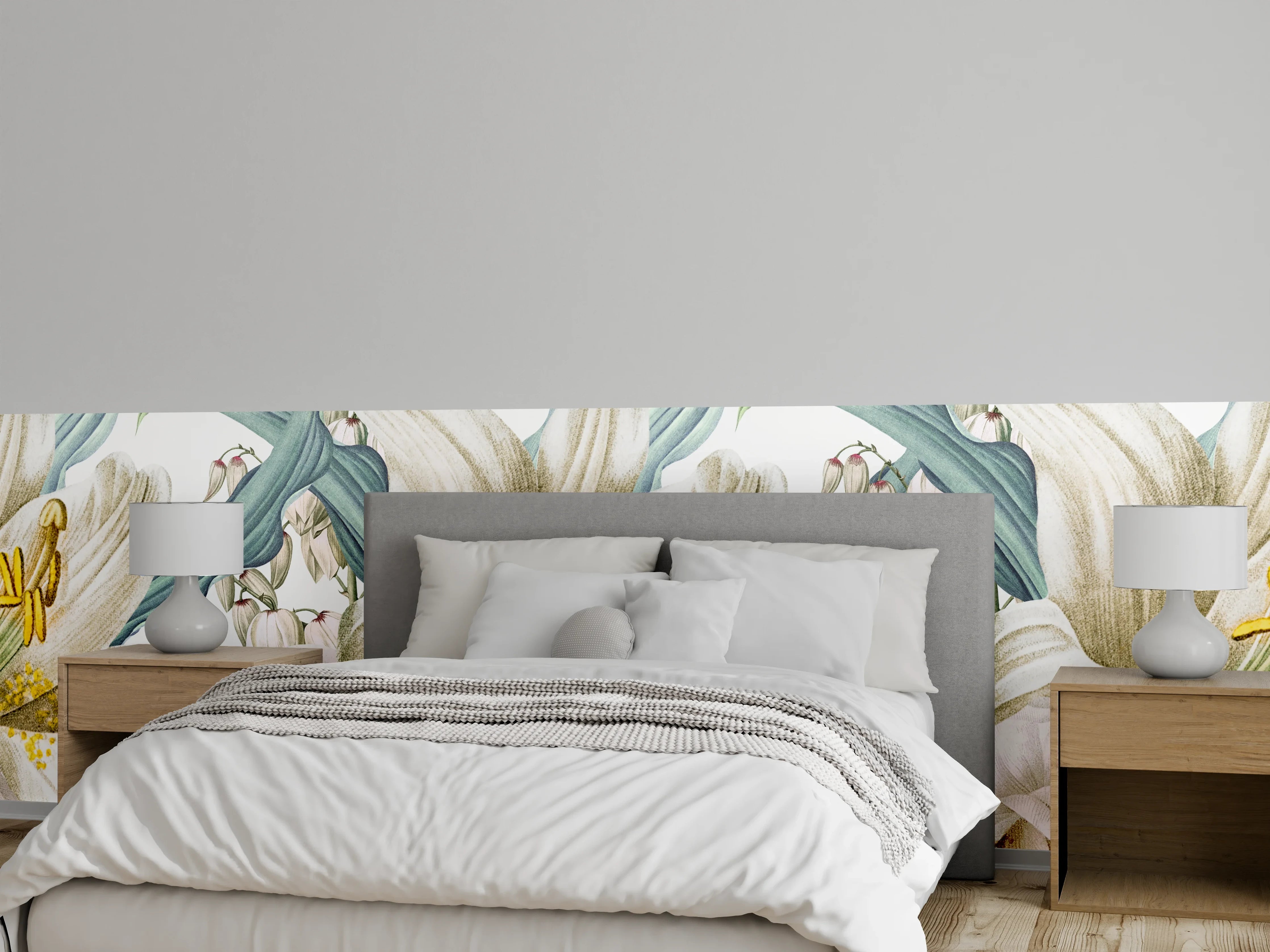 Wandverkleidung Schlafzimmer - Weißen und cremefarbenen Rosen