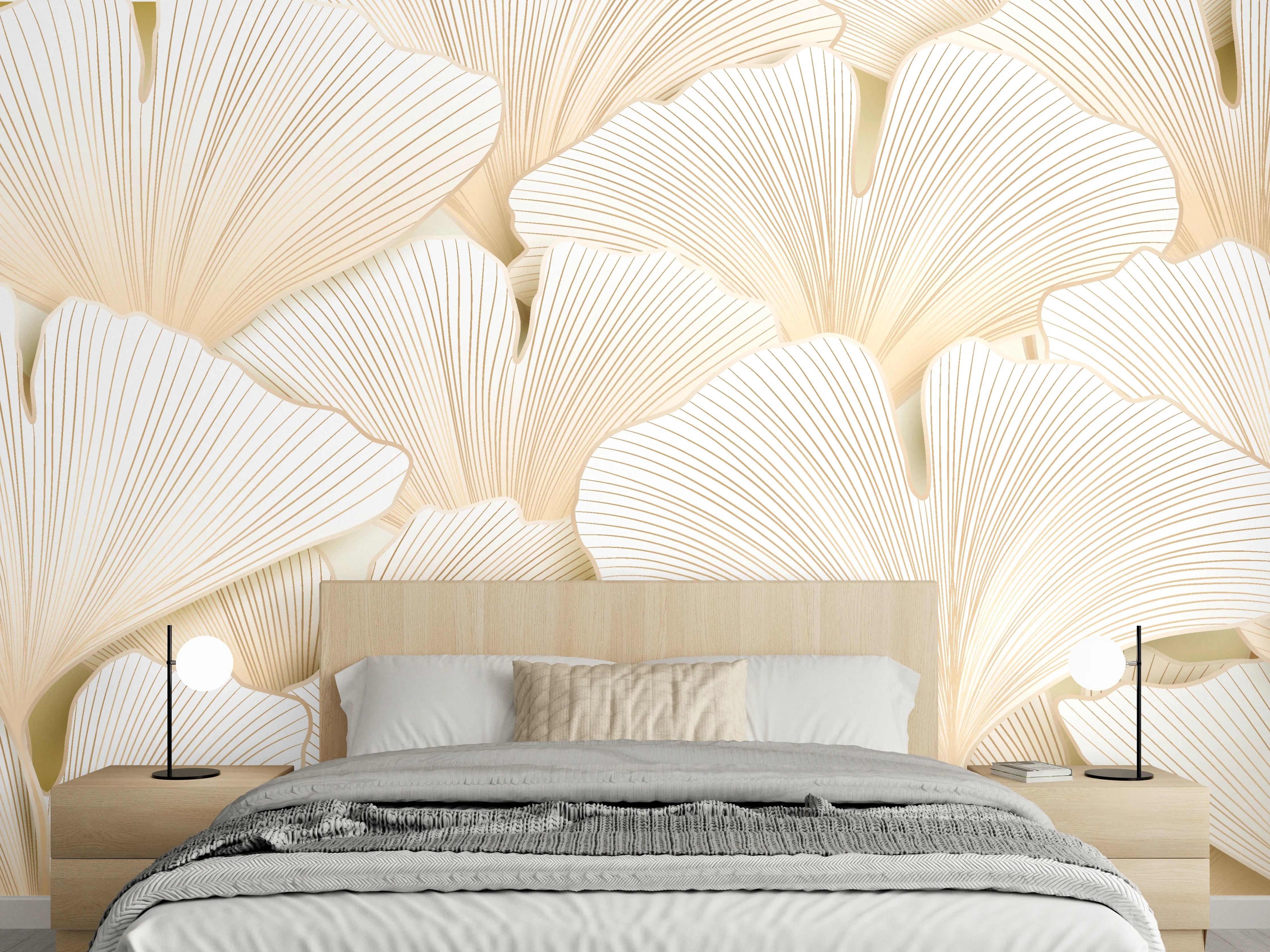 Wandverkleidung Schlafzimmer - Weißer Ginkgo-Stil Dekor