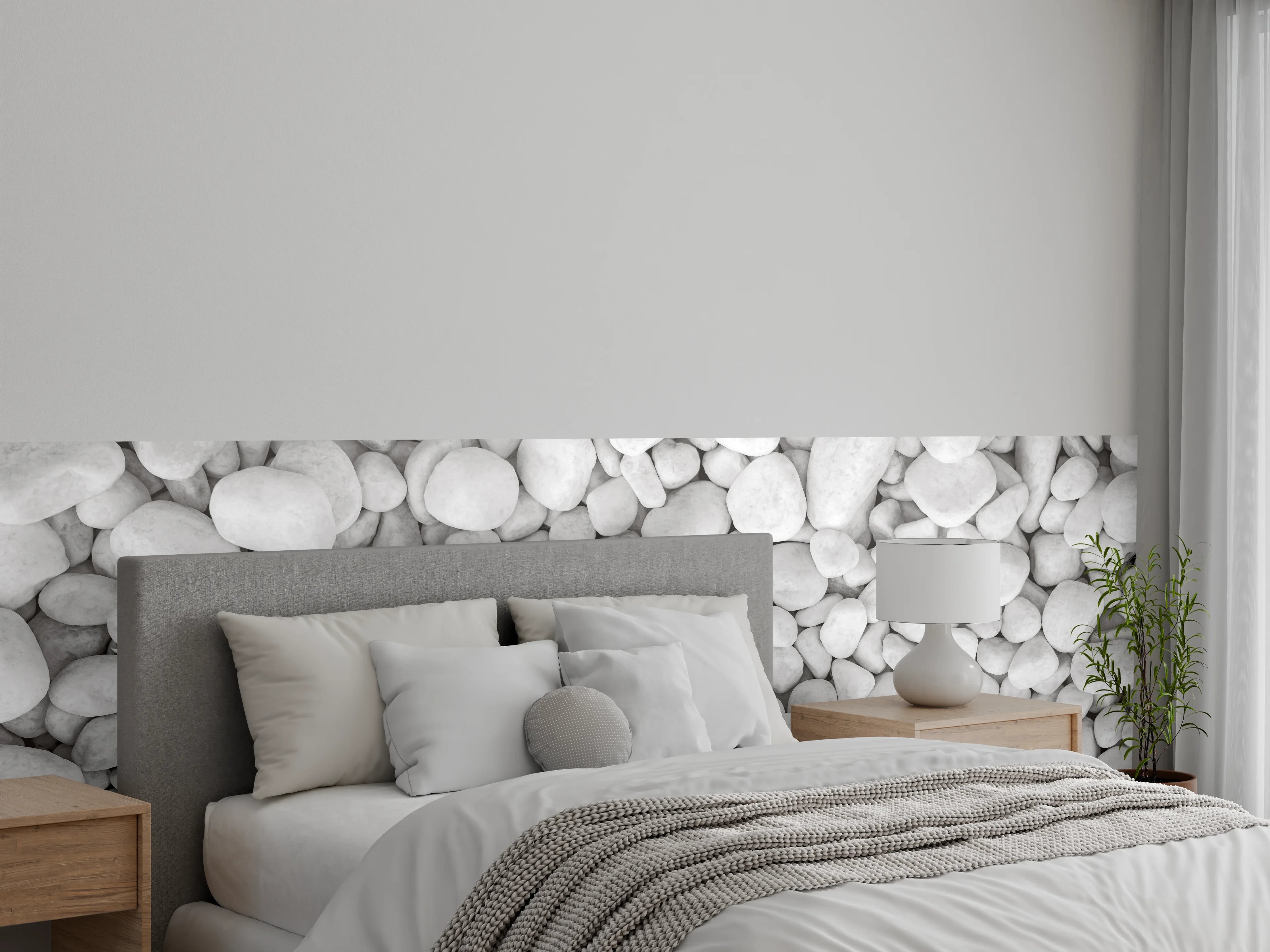 Wandverkleidung Schlafzimmer - Weißer Kieselstein