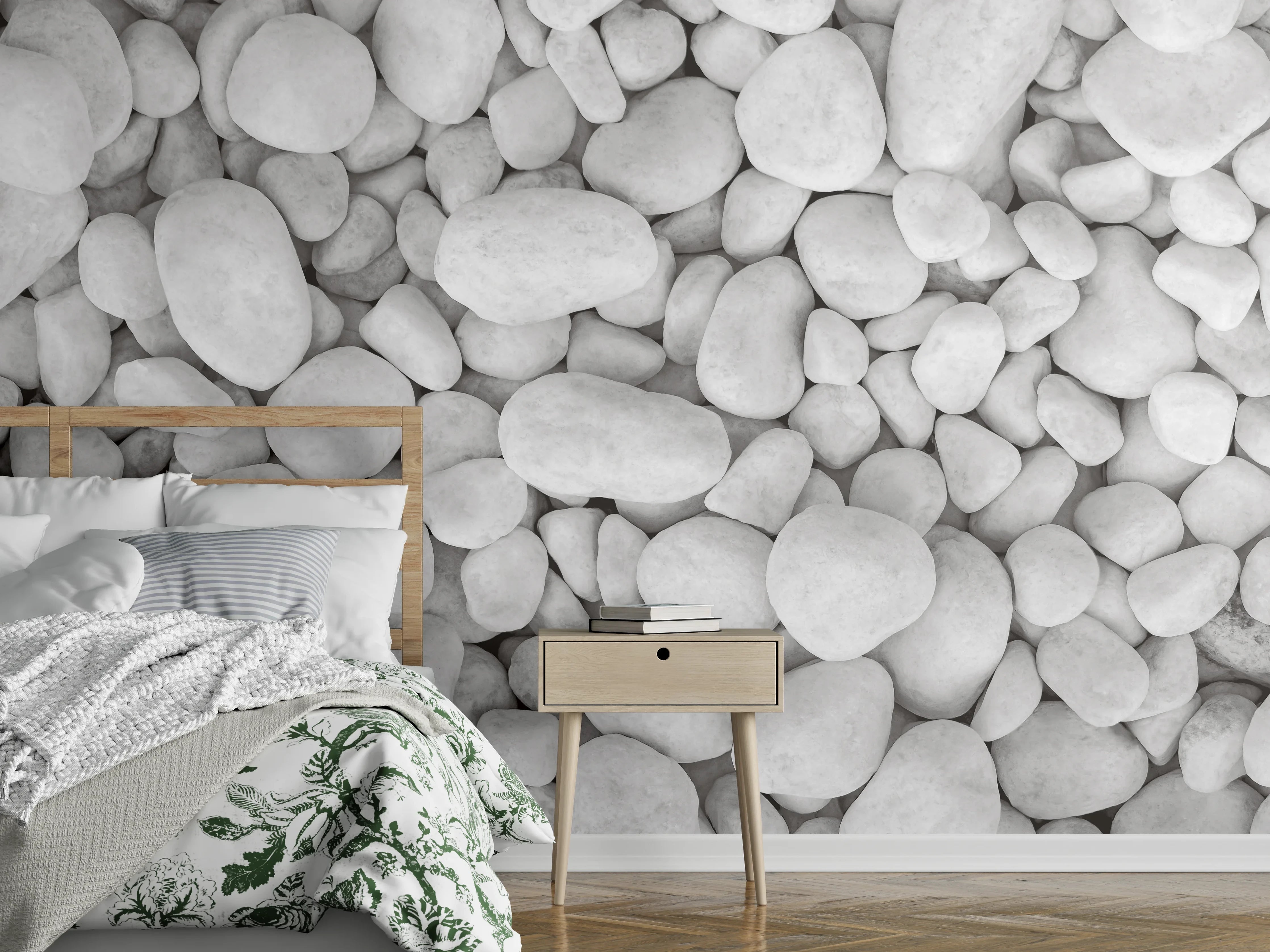 Wandverkleidung Schlafzimmer - Weißer Kieselstein