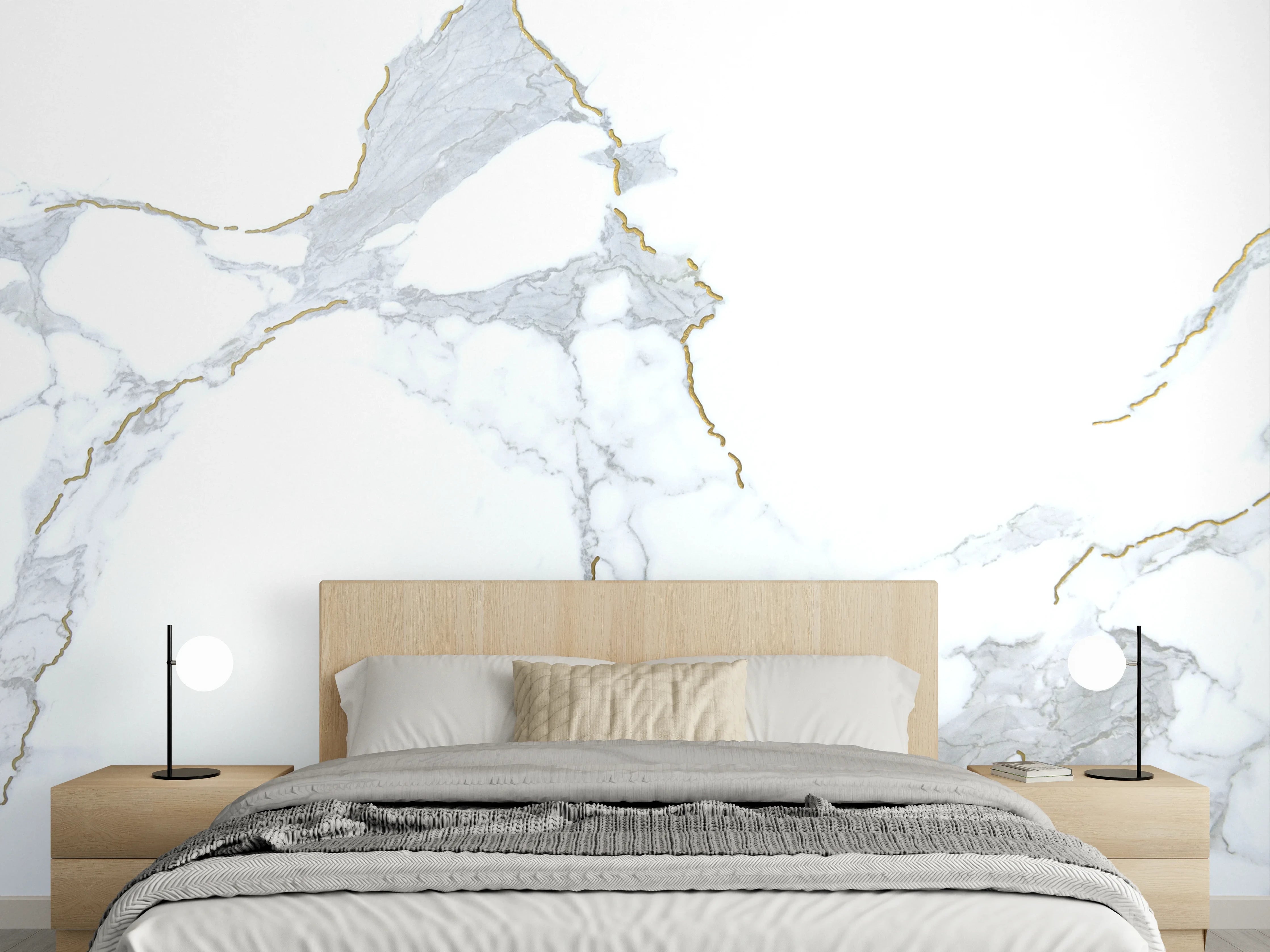 Wandverkleidung Schlafzimmer - Weißer Marmor mit feinen grauen Äderchen