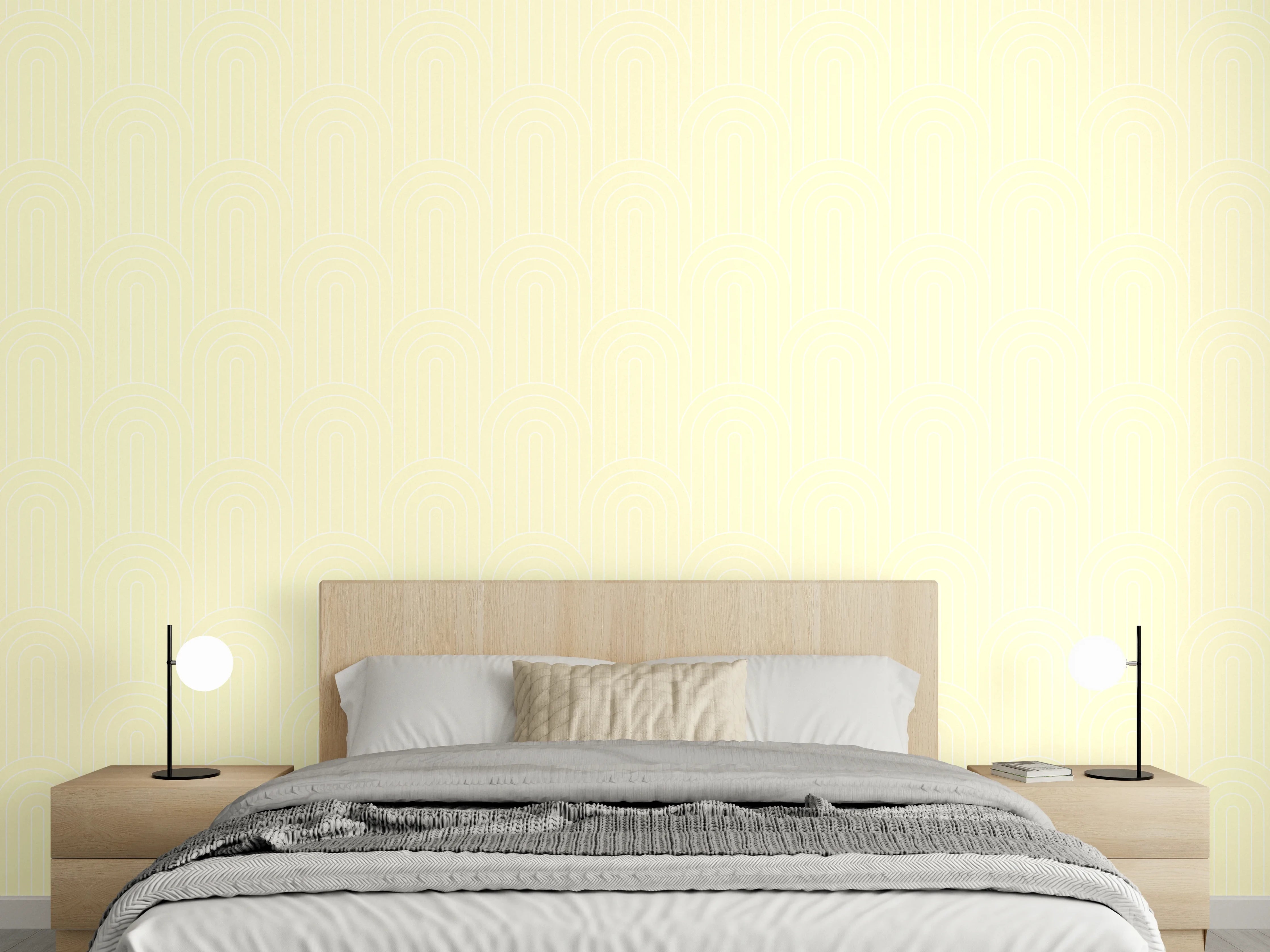 Wandverkleidung Schlafzimmer - Weißer Sandstrand mit sanften Wellen und klarem Himmel