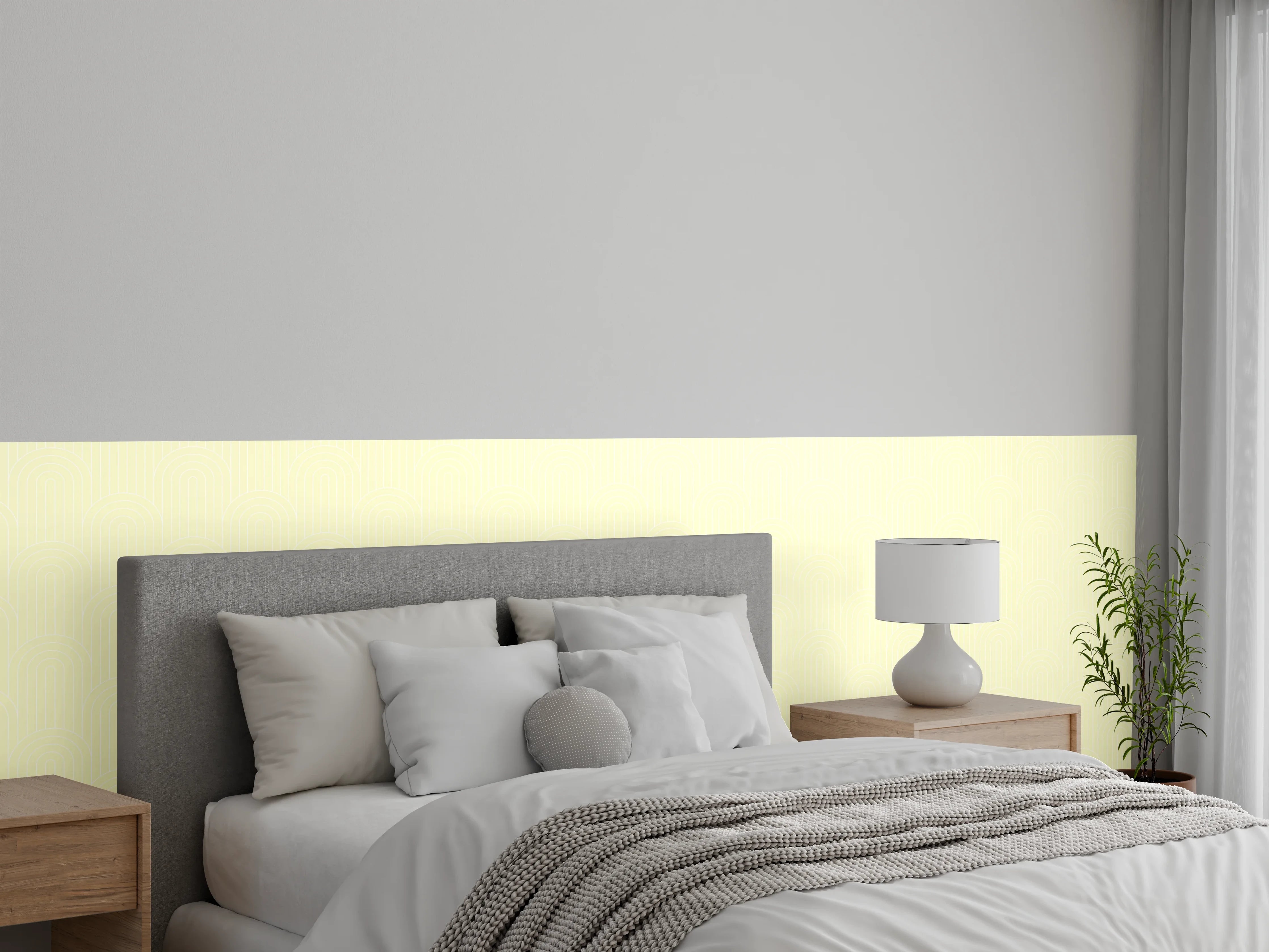 Wandverkleidung Schlafzimmer - Weißer Sandstrand mit sanften Wellen und klarem Himmel