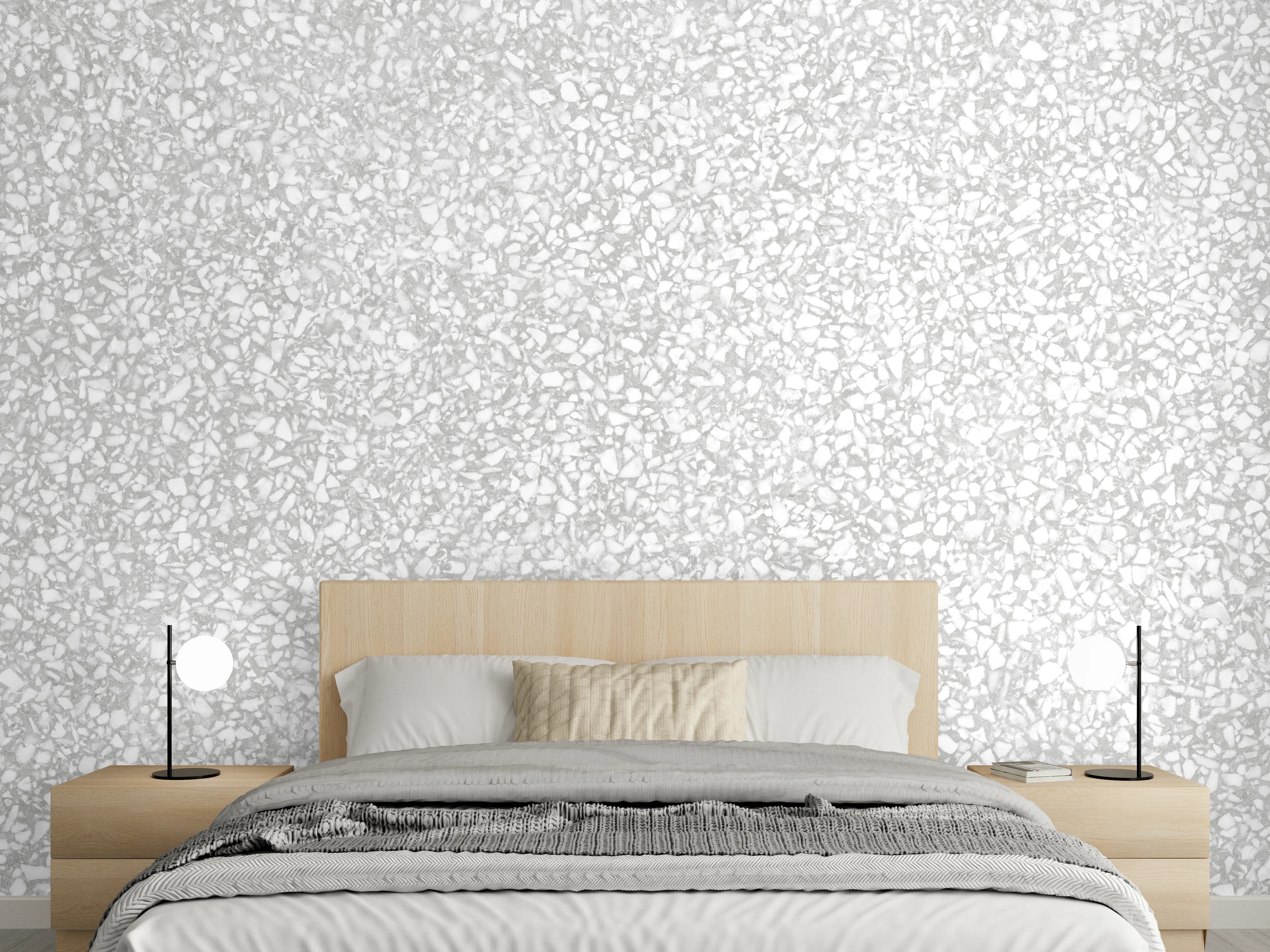 Wandverkleidung Schlafzimmer - Weißer Terrazzostein 