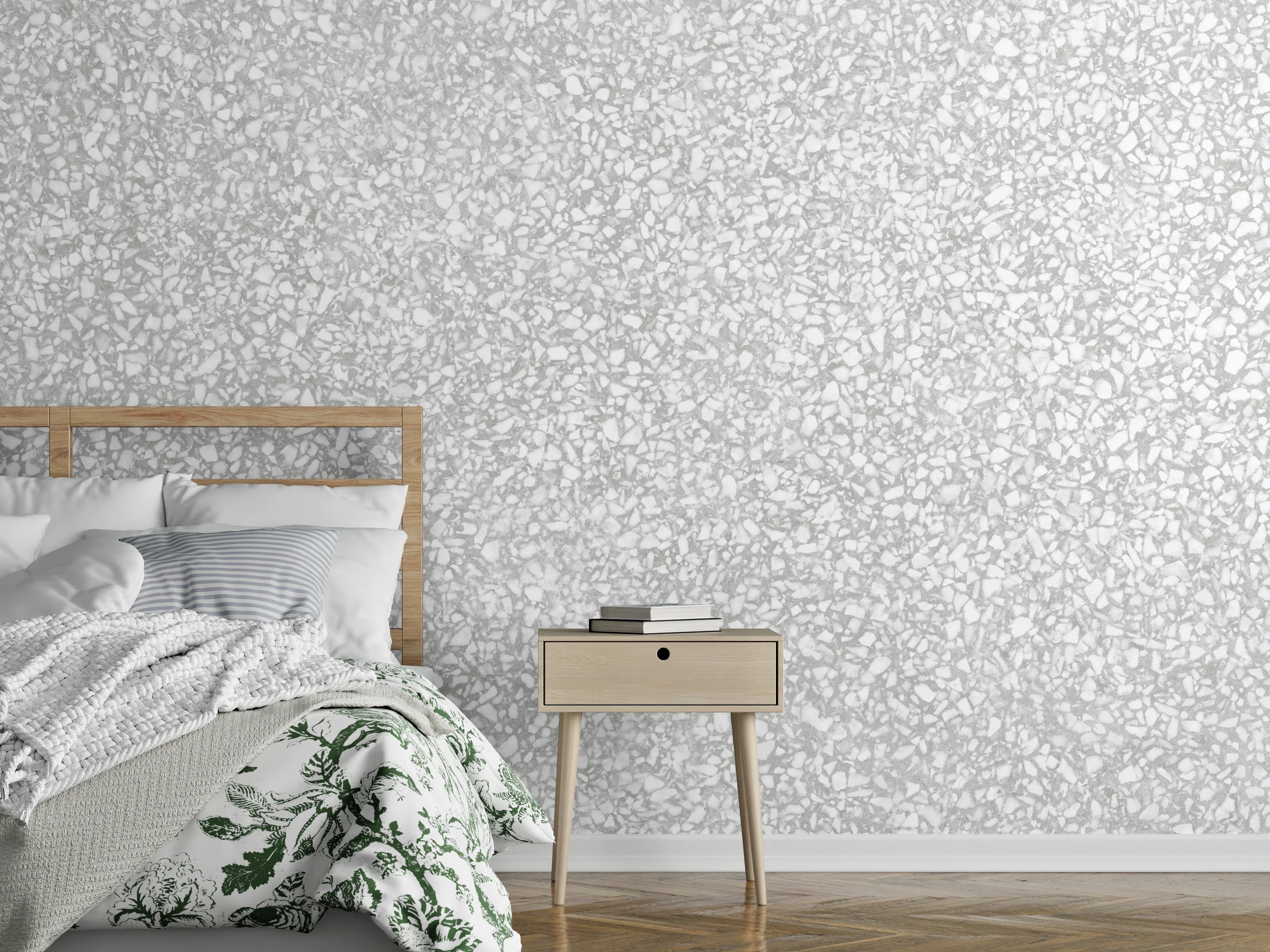 Wandverkleidung Schlafzimmer - Weißer Terrazzostein 