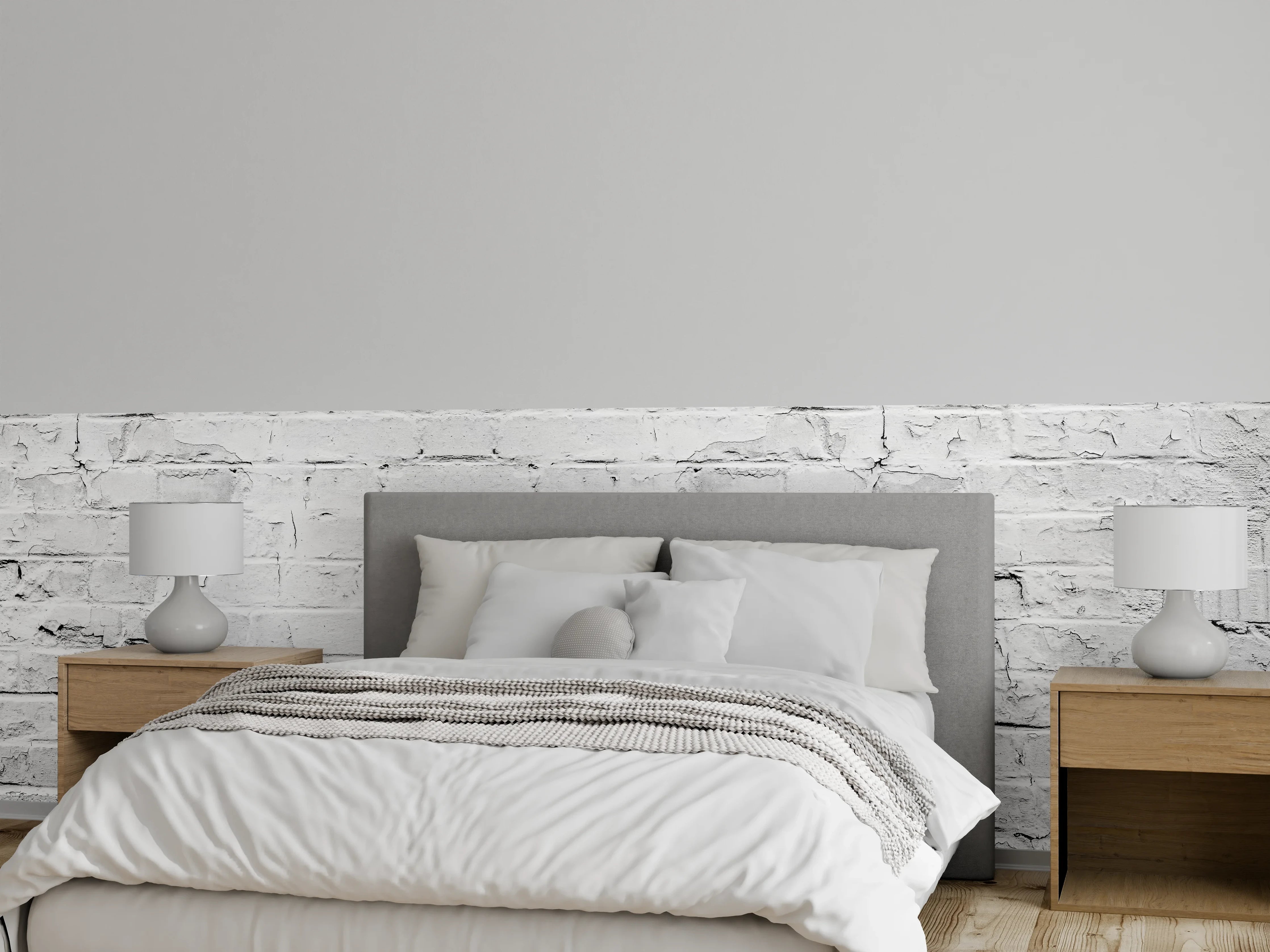Wandverkleidung Schlafzimmer - Weißer rustikaler Mauerwerk