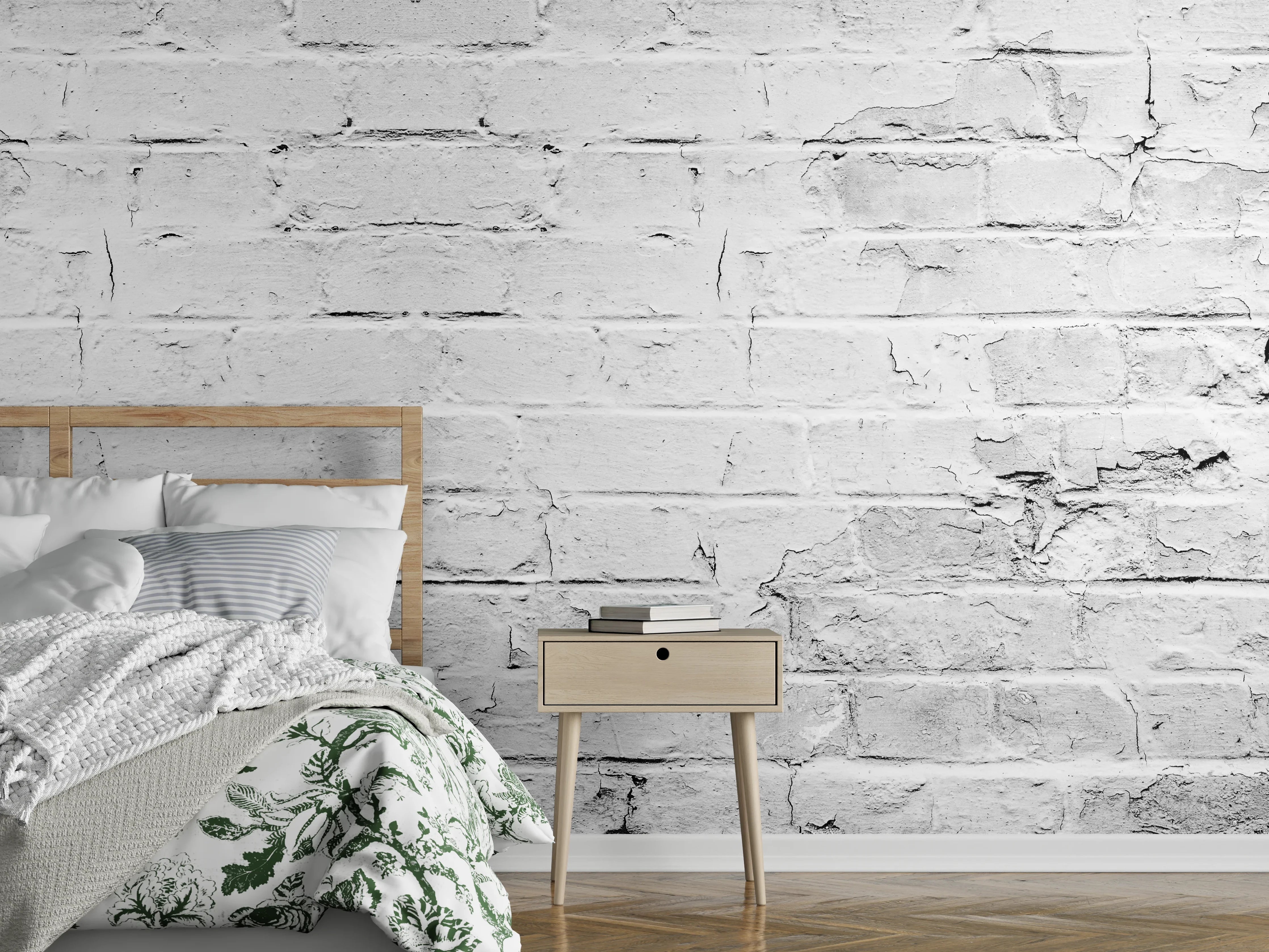 Wandverkleidung Schlafzimmer - Weißer rustikaler Mauerwerk