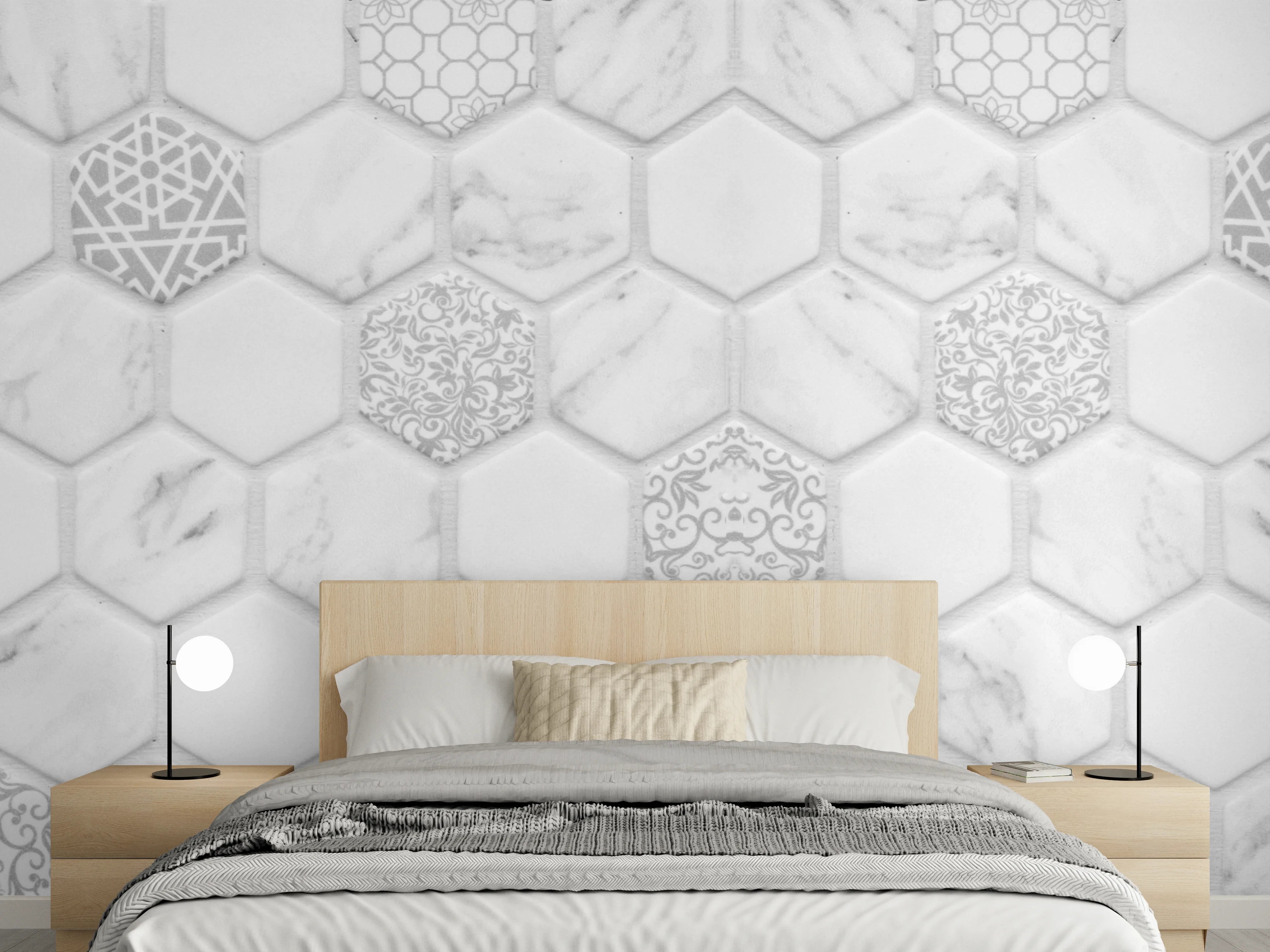 Wandverkleidung Schlafzimmer - Weißes Hexagon-Marmor-Mosaik