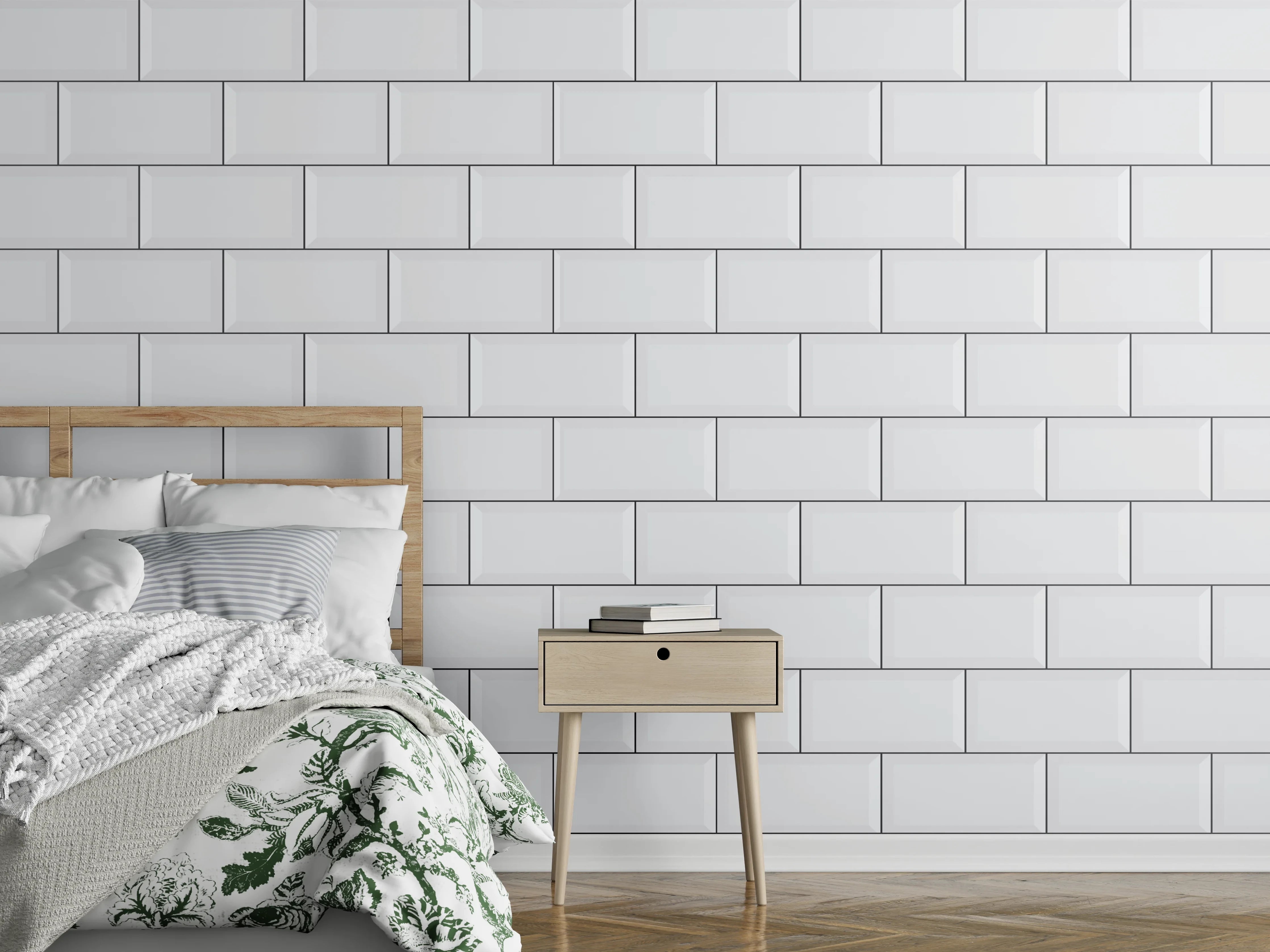 Wandverkleidung Schlafzimmer - Weißes Mauerwerk-Design