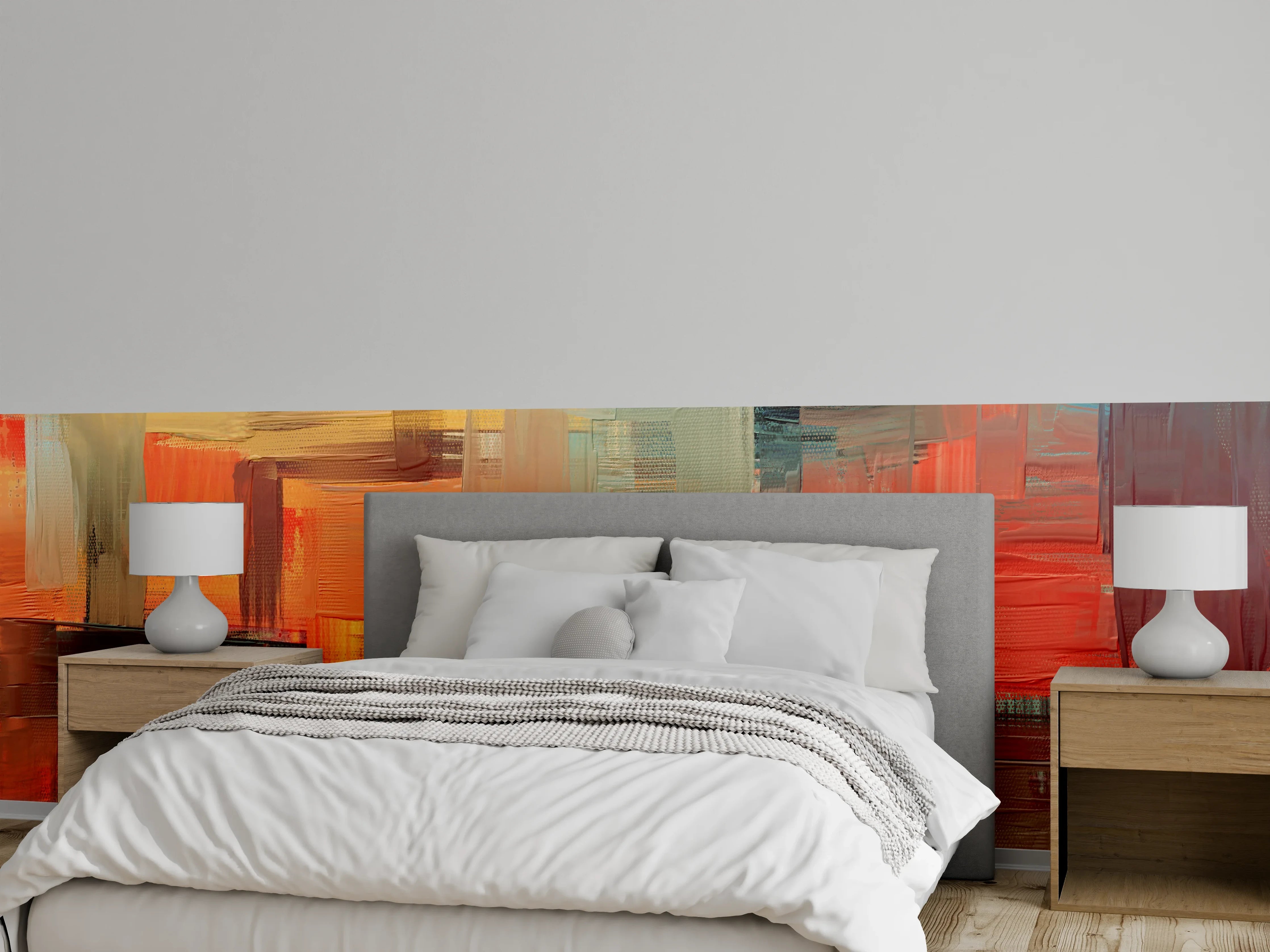Wandverkleidung Schlafzimmer - Weißes Motiv in Grautönen