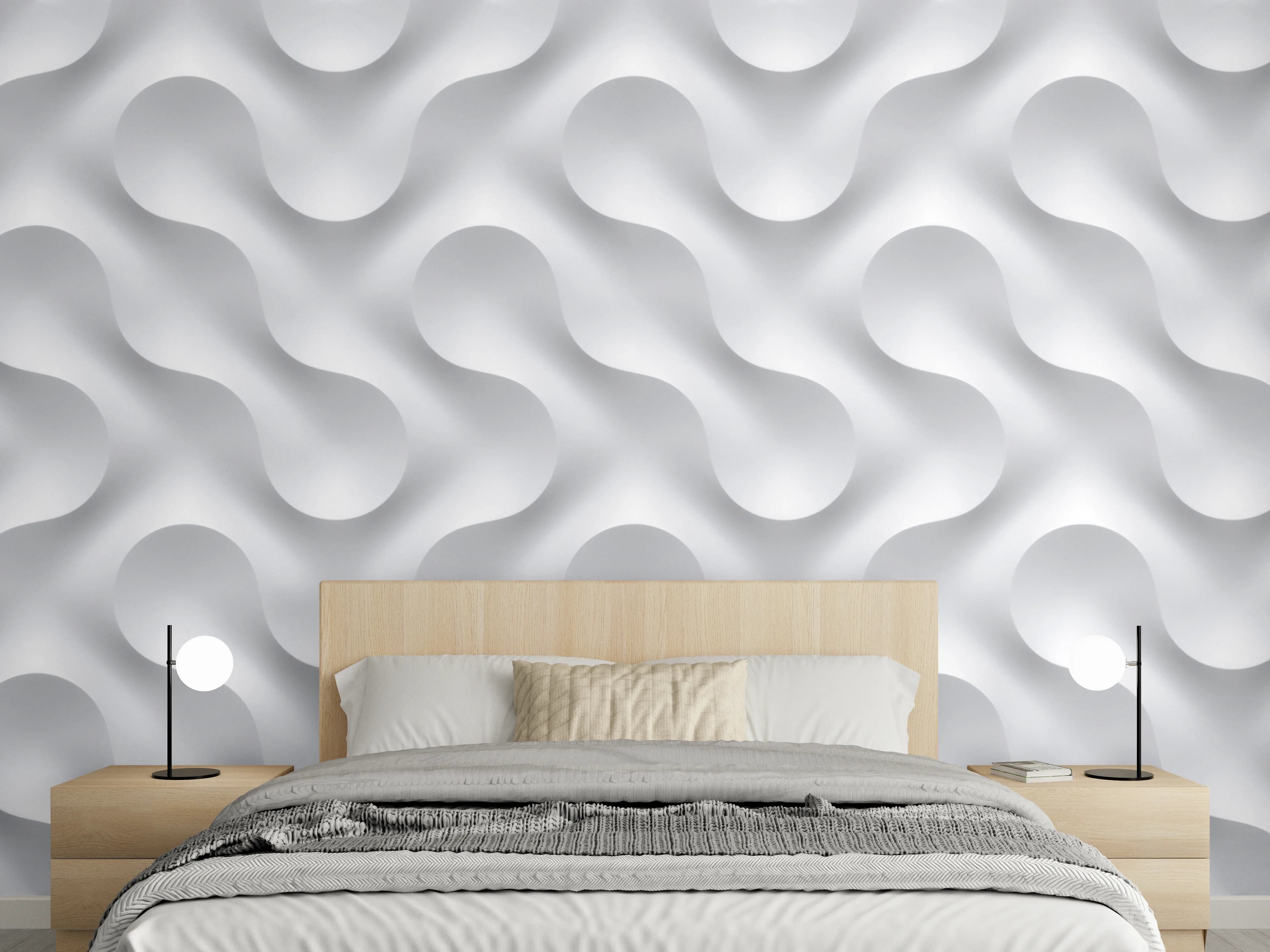 Wandverkleidung Schlafzimmer - Weißes Wellen Muster