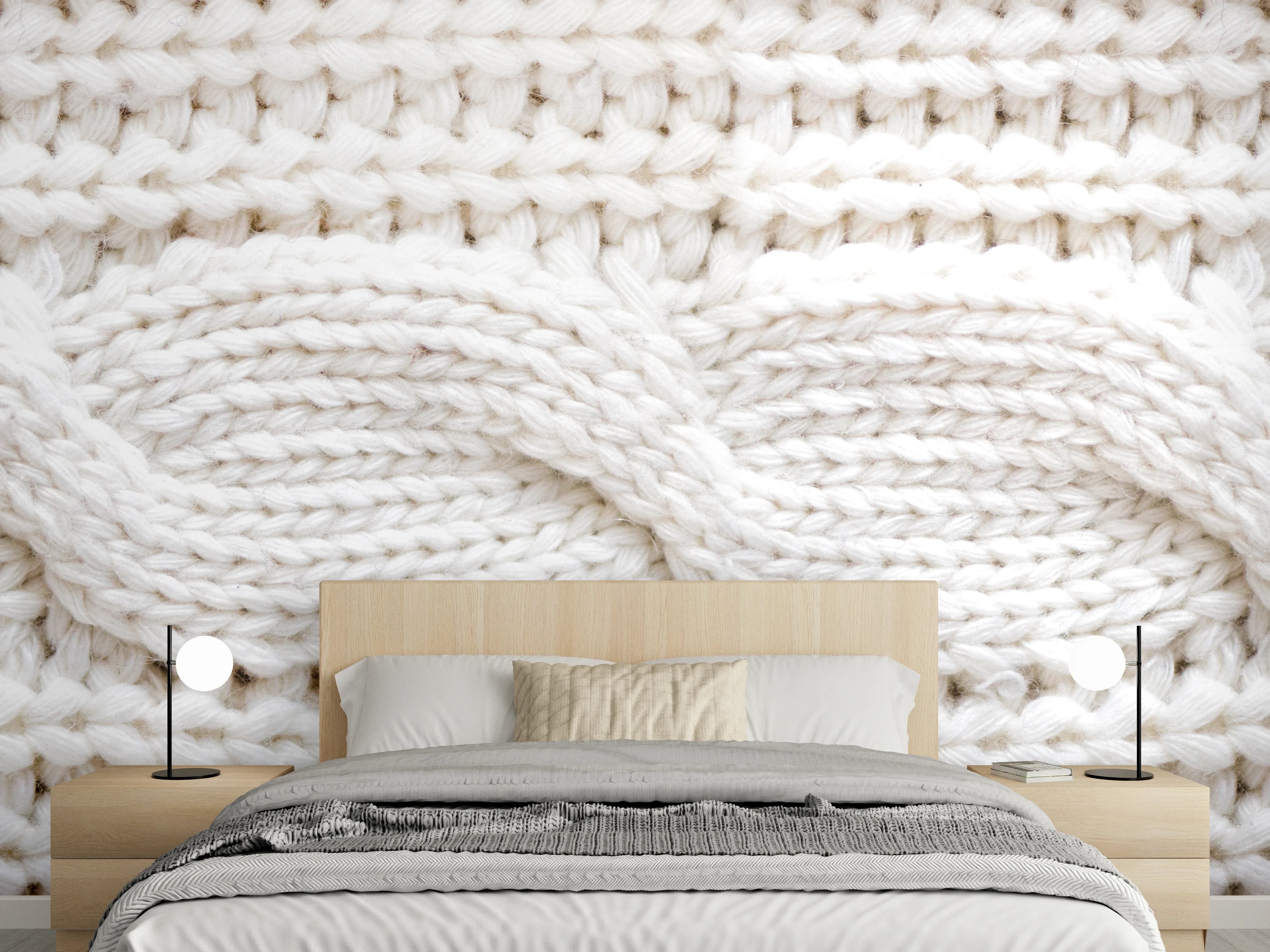 Wandverkleidung Schlafzimmer - Weißes Wollstrickmuster
